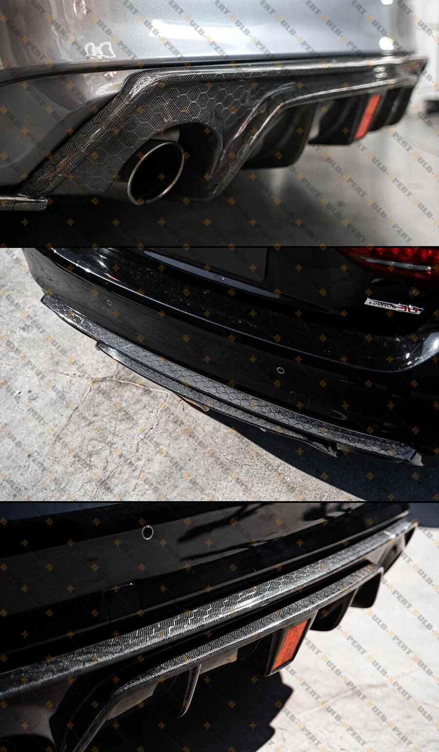 Real Carbon Fiber Honeycomb Rear Diffuser w/ LED Light for Infiniti Q50 2018 2019 2020 2021 2022 2023 2024 - Image 6