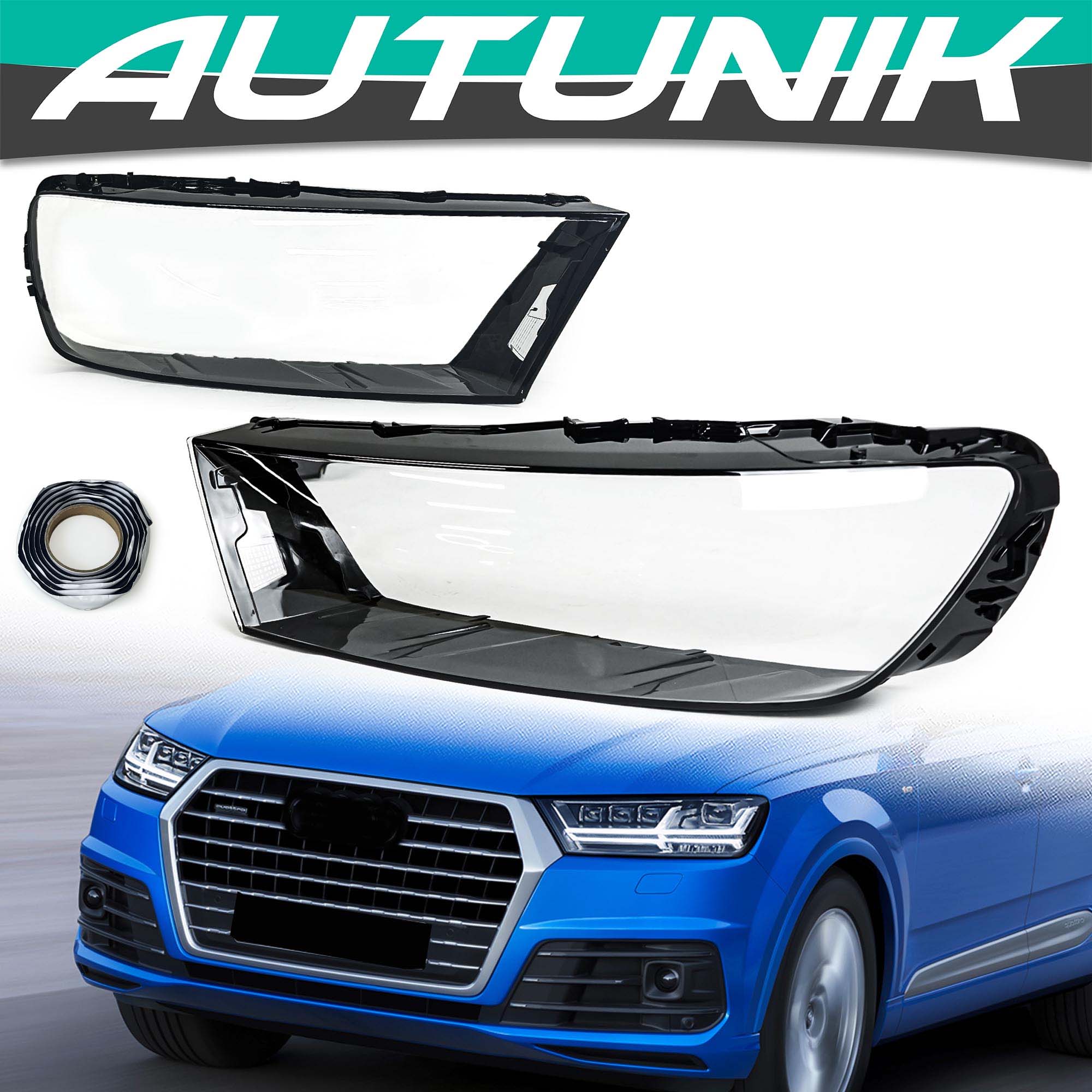 L+R Clear Headlight Headlamp Lens Cover Pair for Audi Q7 2016-2019