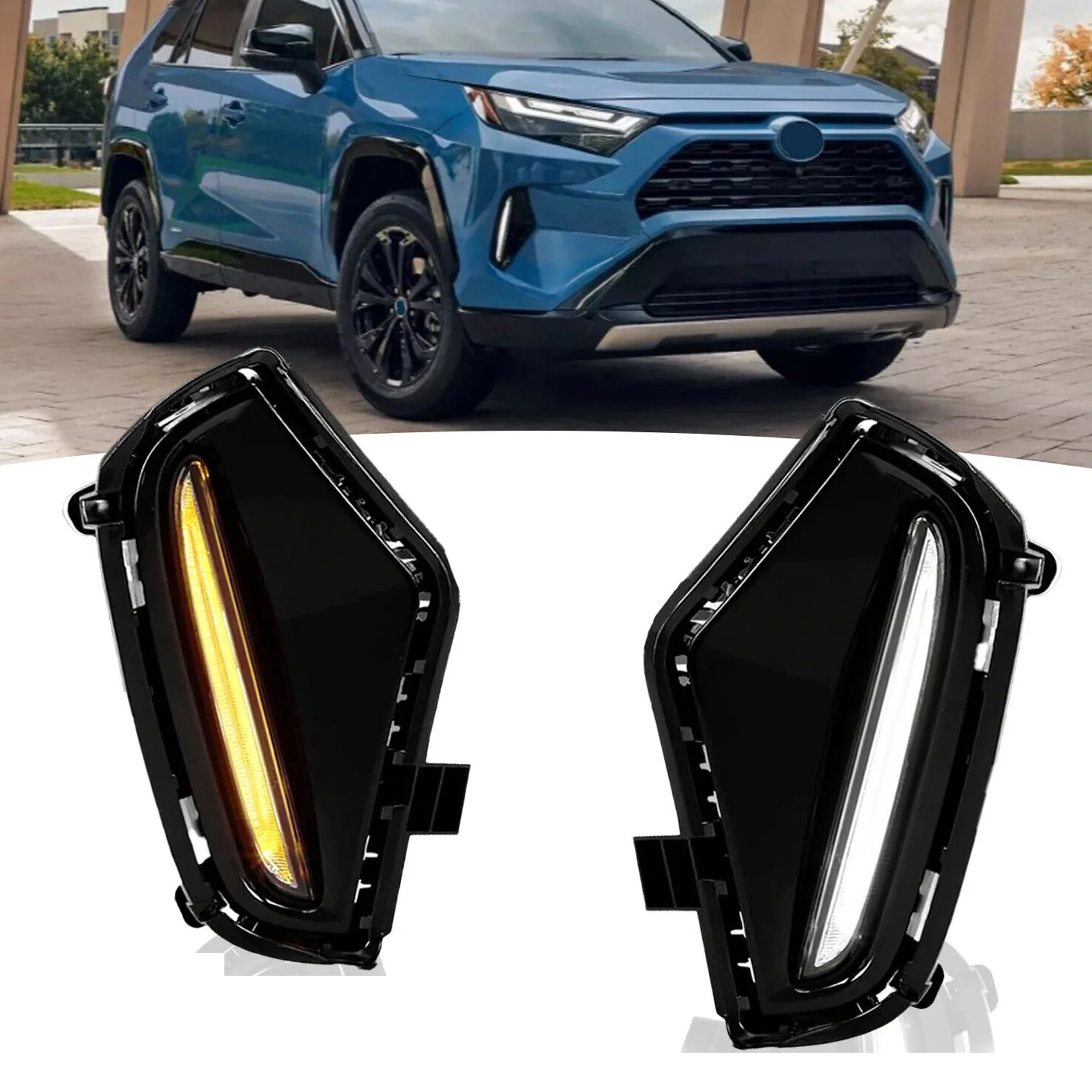 For Toyota RAV4 2019-2025 LED Double Color DRL Fog Lights W/Turn Signal Function
