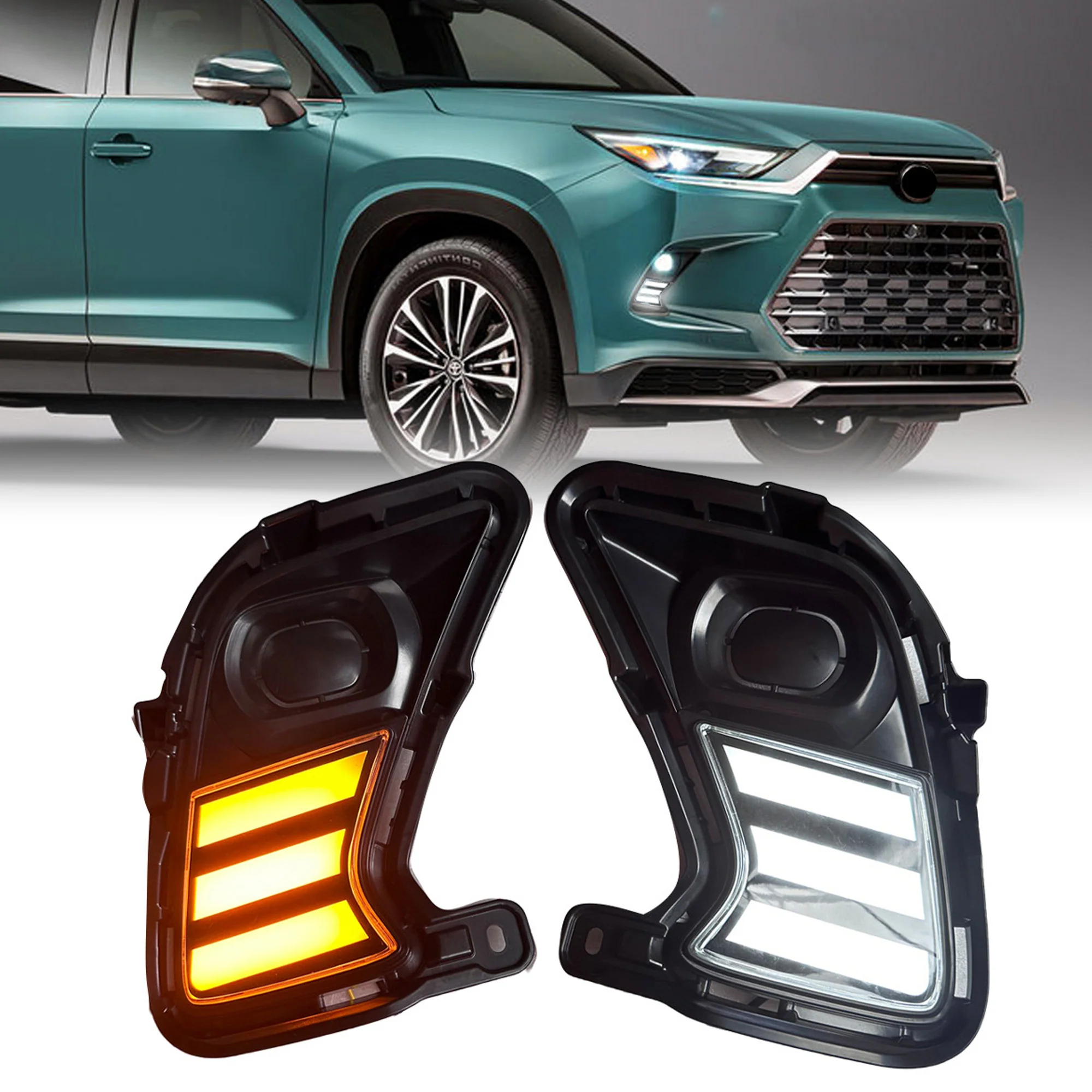 LED DRL Fog Light Kit For Toyota Grand Highlander 2024-2025 – White DRL + Amber Turn Signal