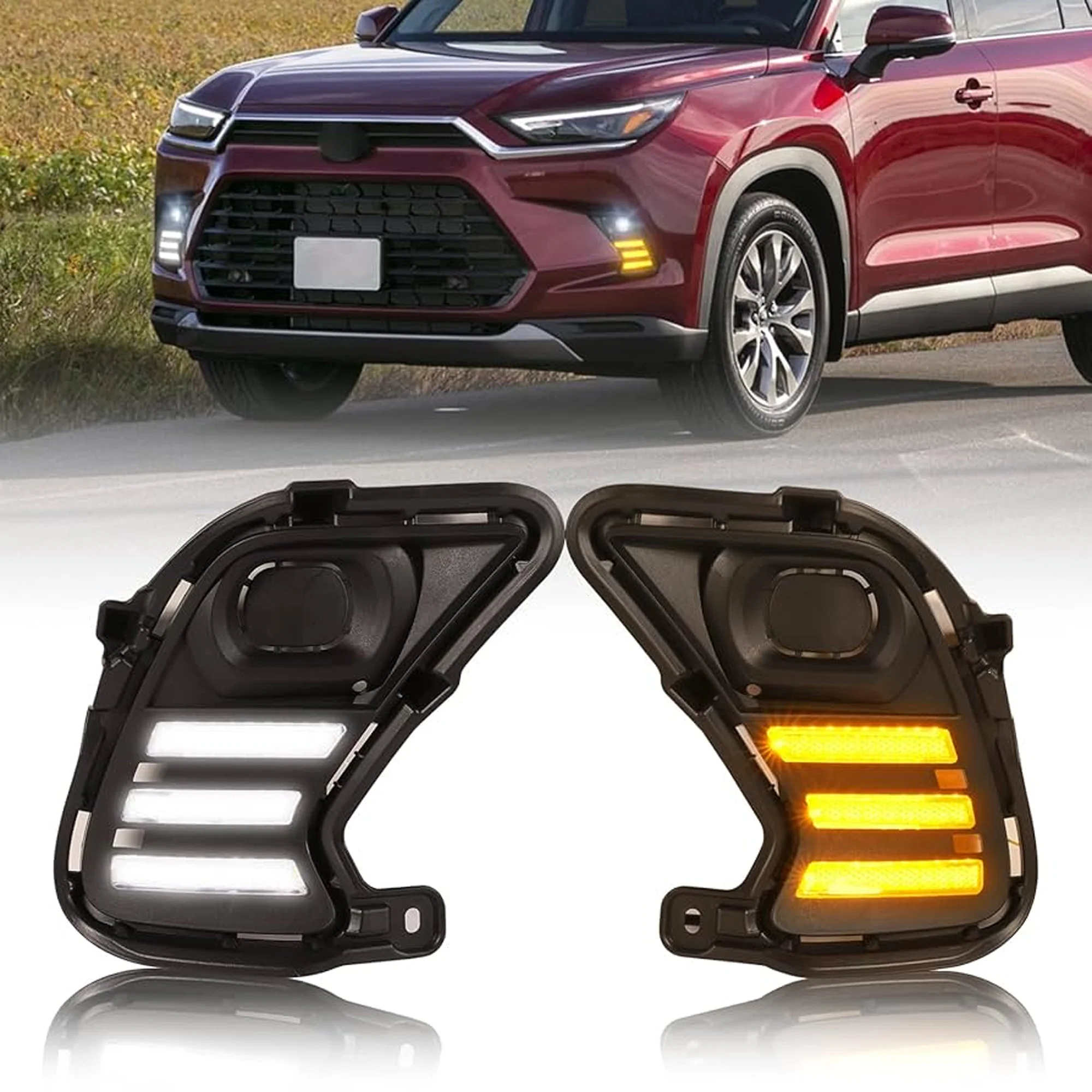 LED DRL Fog Light Kit For Toyota Grand Highlander 2024-2025 – White DRL + Amber Turn Signal - Image 2