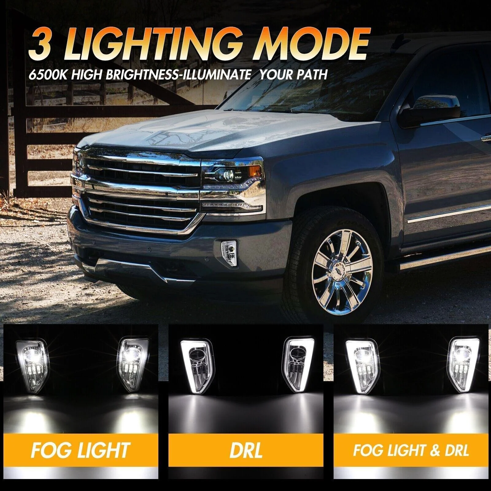 LED Fog Lights with DRL for 2016 2017 2018 Chevy Silverado 1500 Bumper Fog Lamps - Image 8