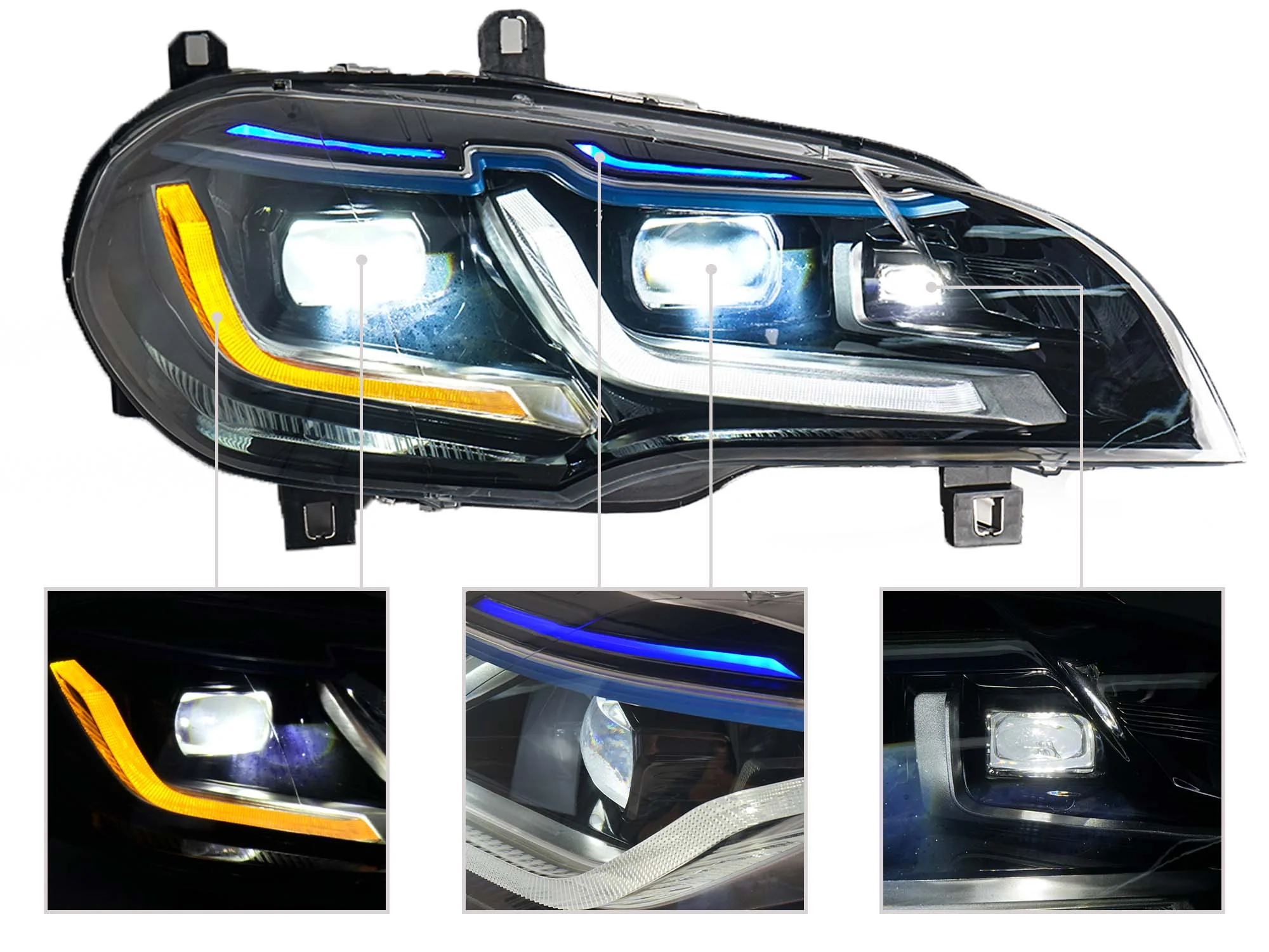 LED Headlight DRL Turn Signal Lamp Assembly For 2007-2013 BMW X5 E70 HID/Xenon w/o AFS - Image 10
