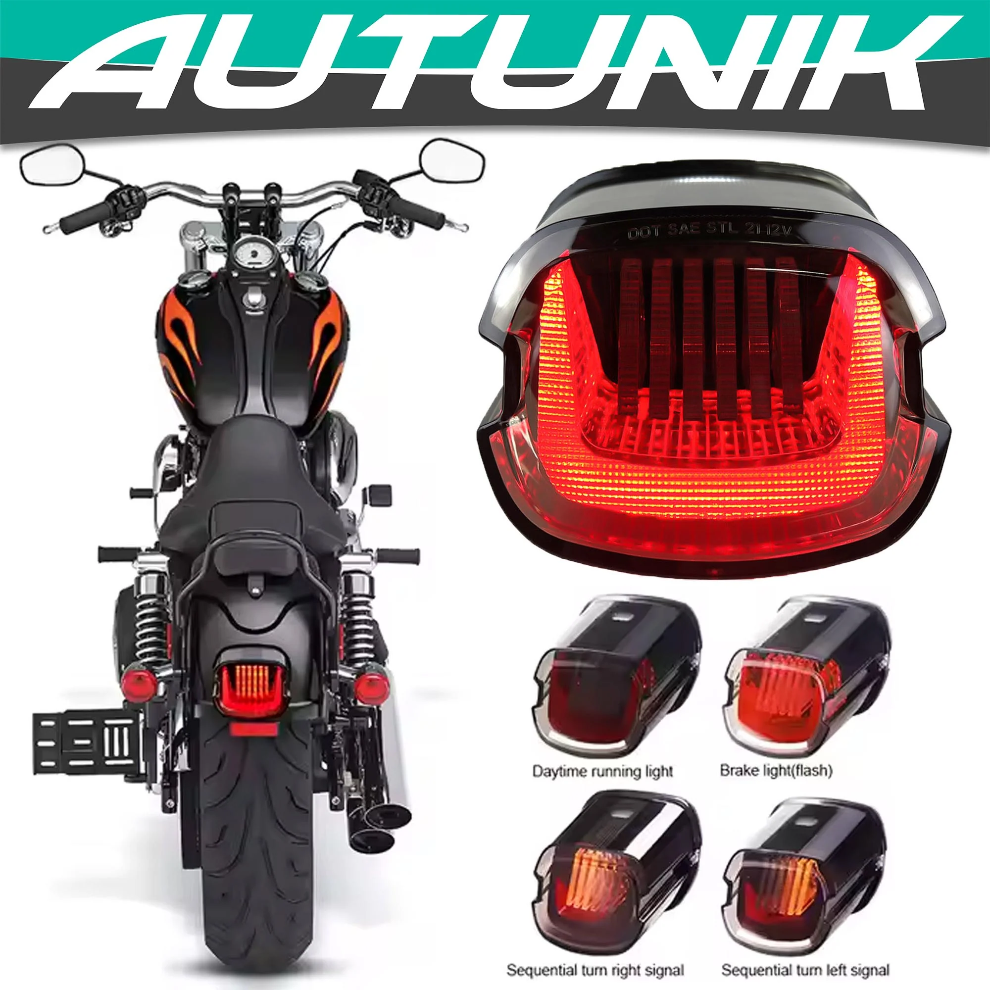 Smoked LED Tail Light Sequential Turn Signal for Harley Davidson Sportster Dyna Road King
