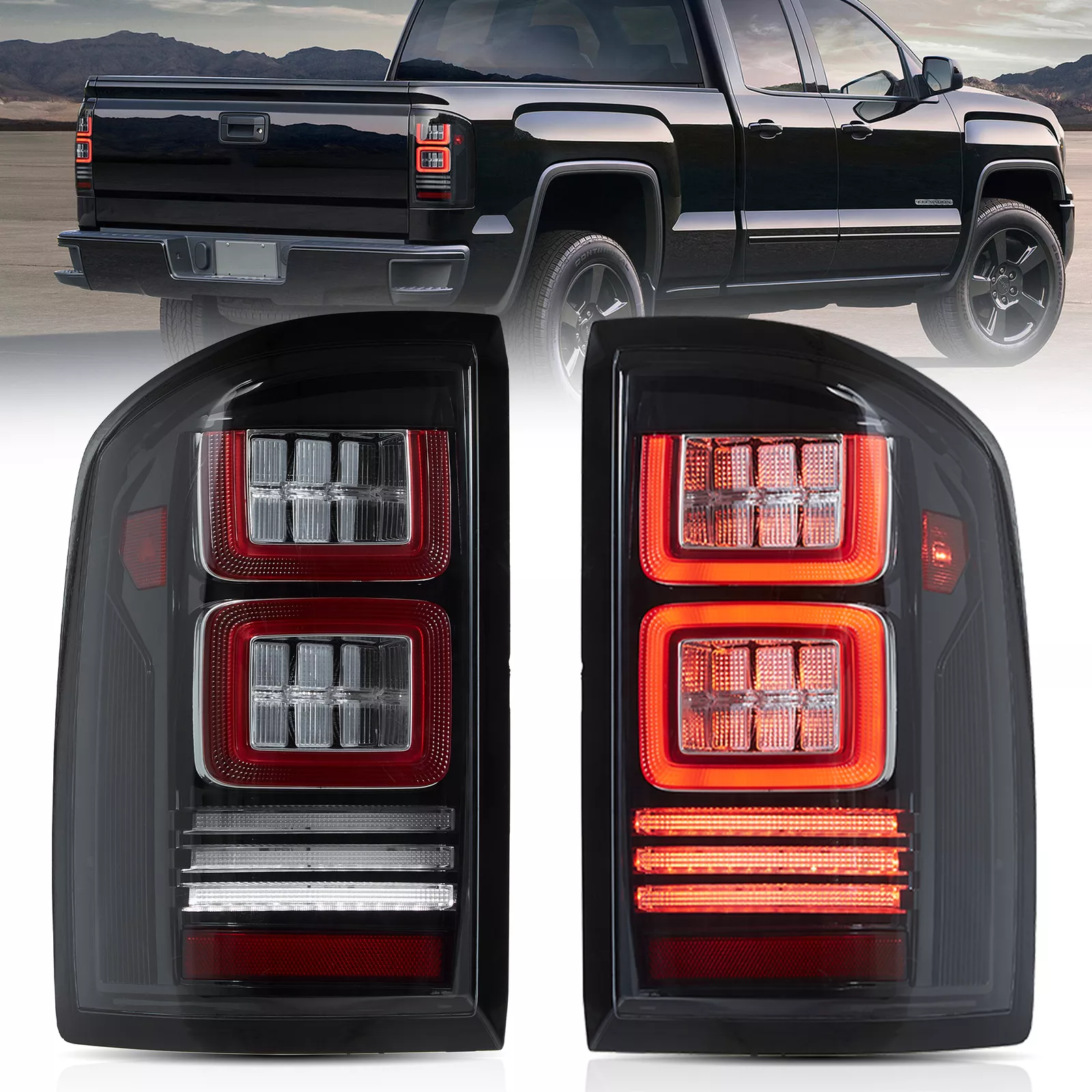FULL LED Taillights For 2014-2018 GMC Sierra 1500 2500 3500 Rear Lamps Set