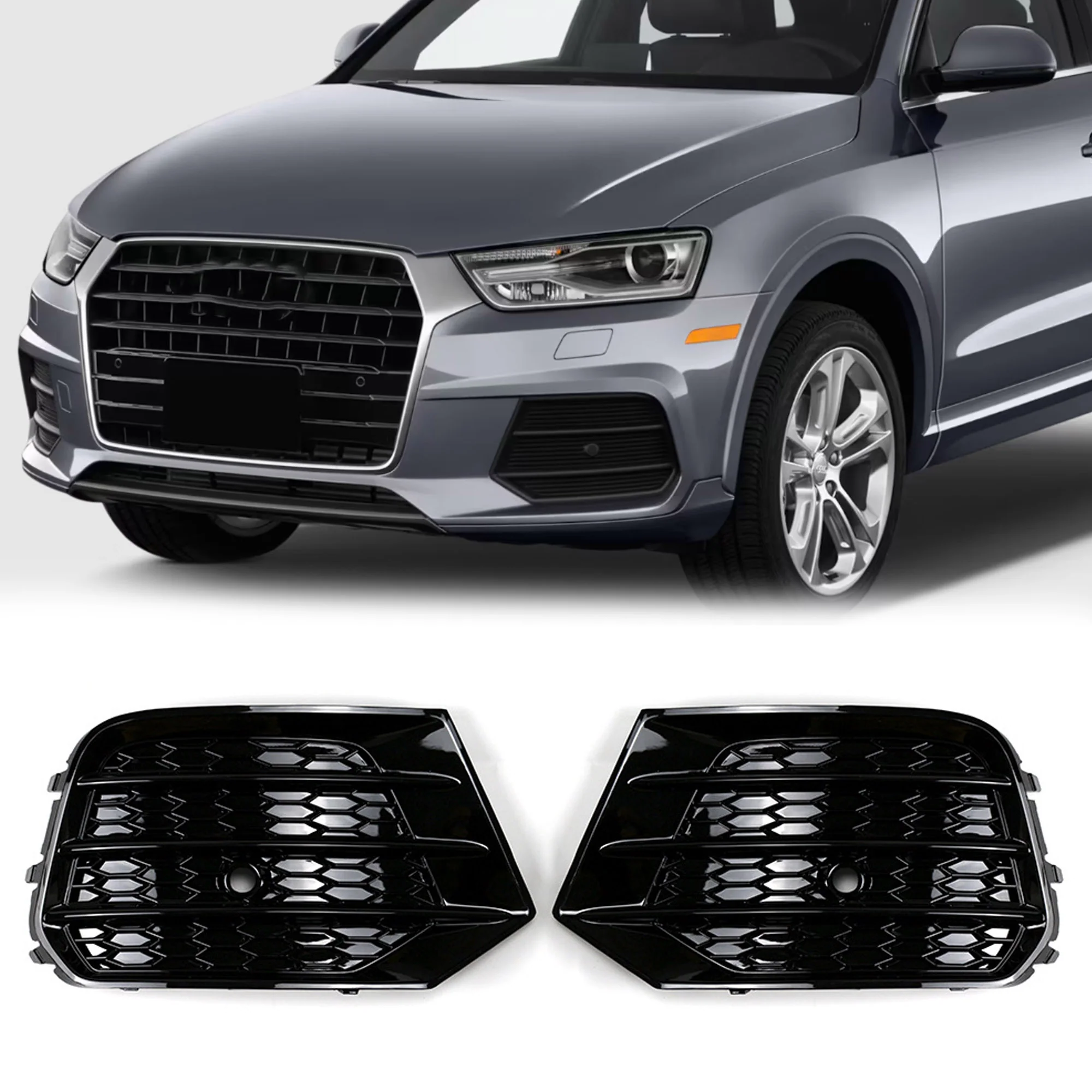 Left & Right Fog Light Grille Cover For Audi Q3 2016 2017 2018