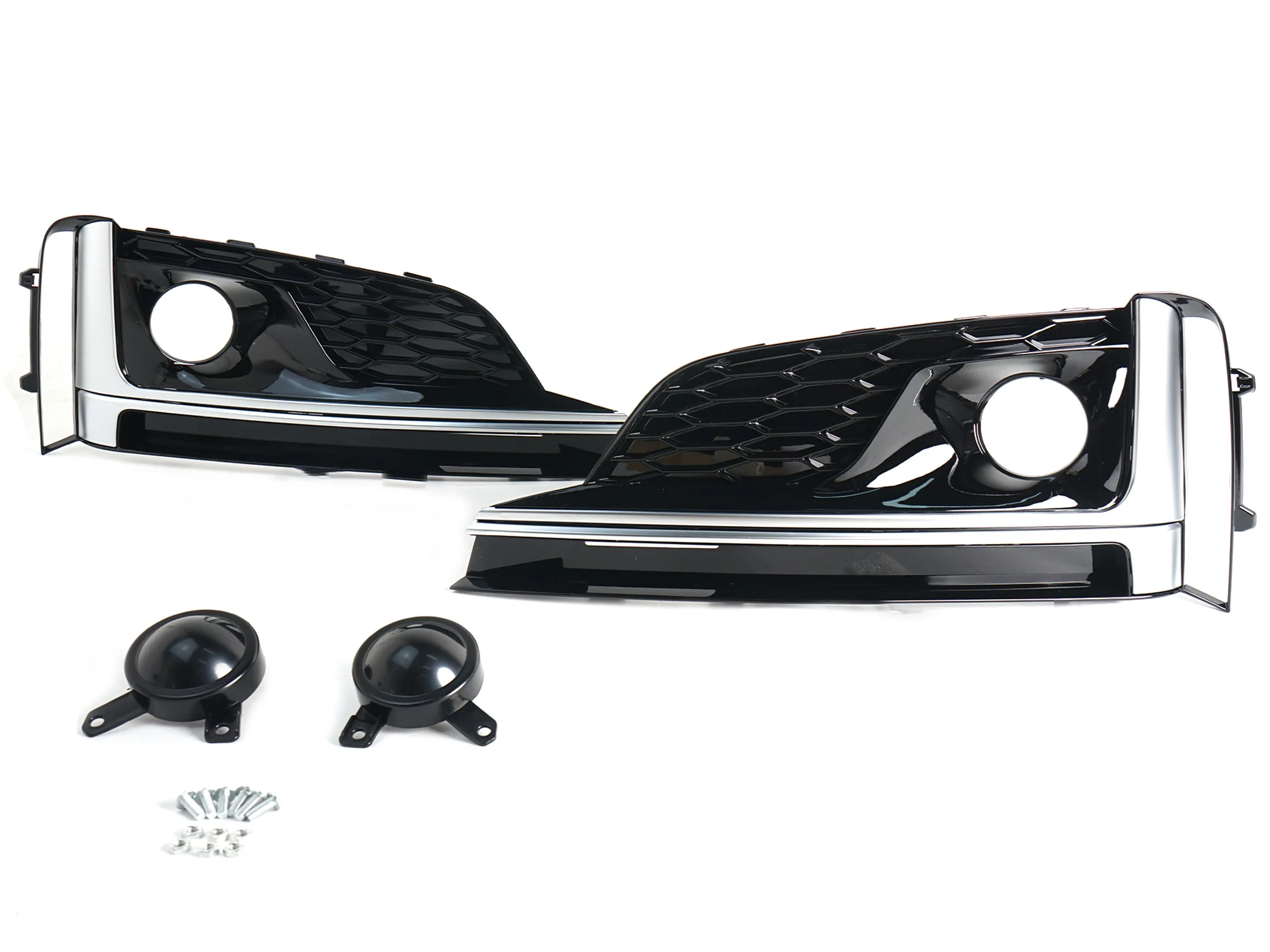 Black+Chrome Fog Light Grille Cover for Audi S5 / A5 S-Line 2018-2019 Left+Right - Image 4