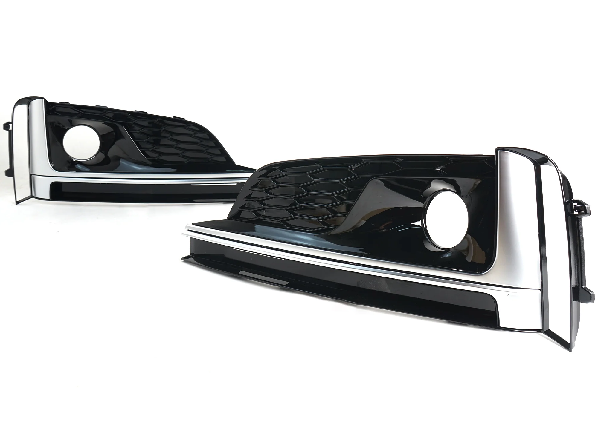 Black+Chrome Fog Light Grille Cover for Audi S5 / A5 S-Line 2018-2019 Left+Right - Image 6