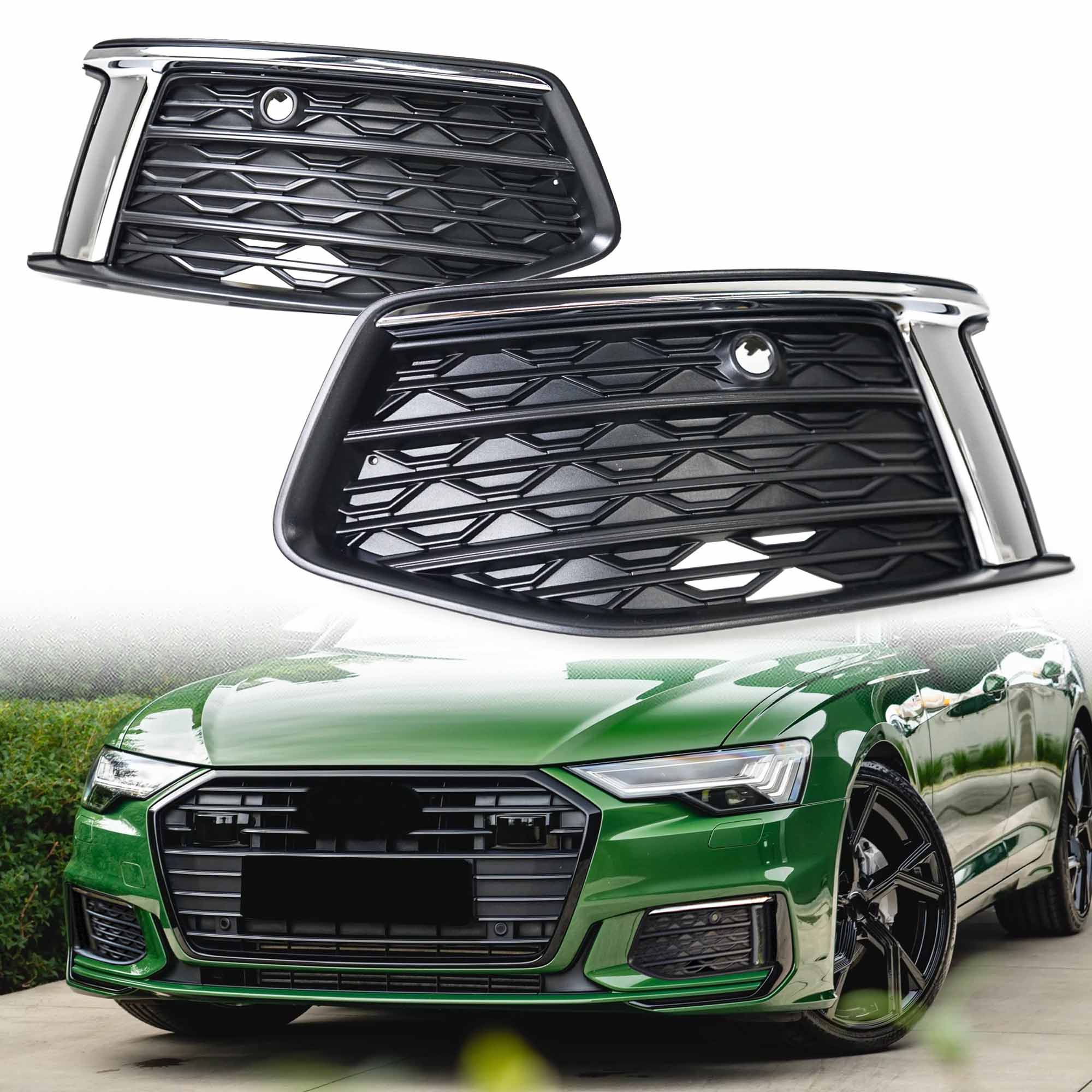 Left & Right Fog Light Grille Cover Trim For Audi A6 C8 Non-Sline 2019–2025