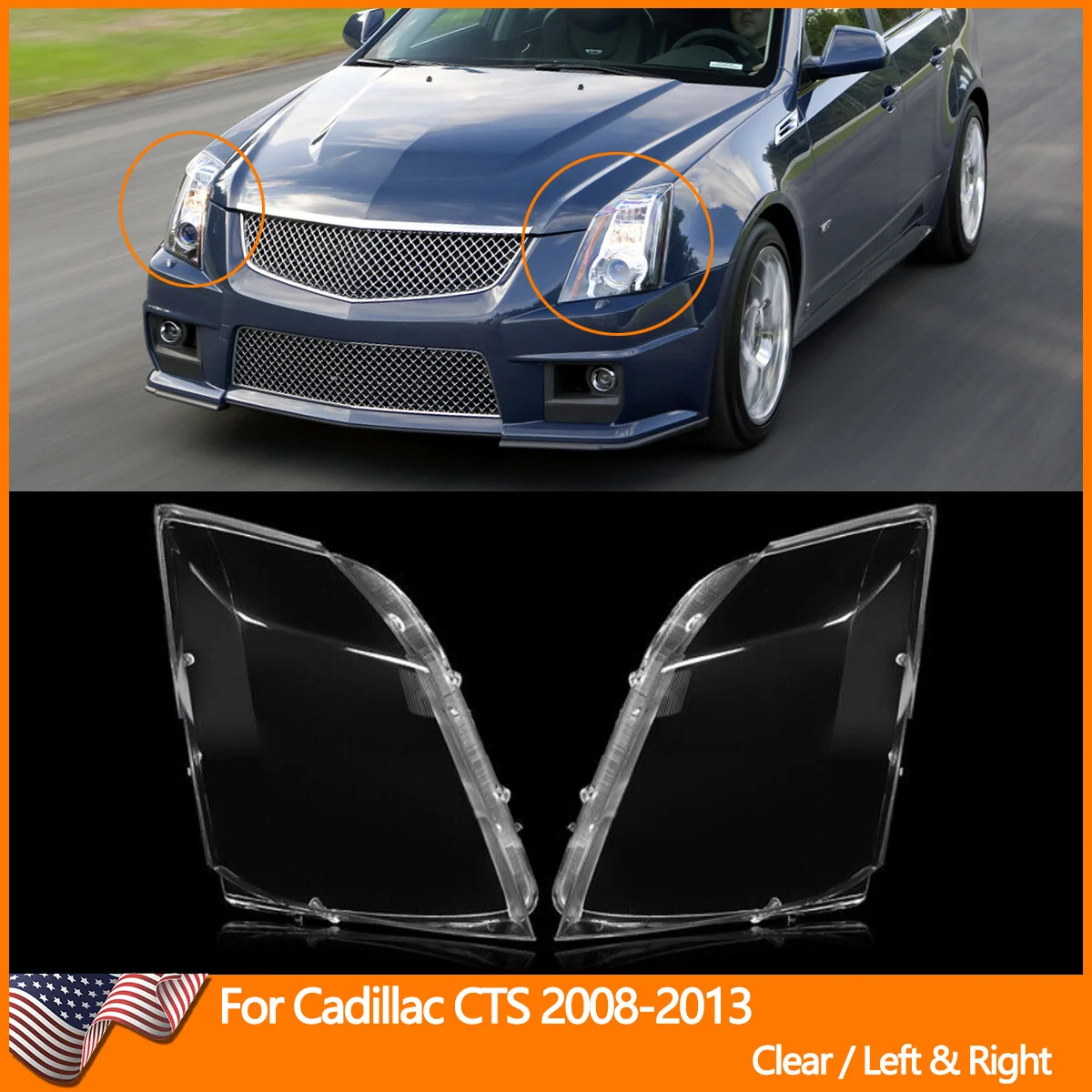 Left + Right Front Headlight Lens Cover + Glue for Cadillac CTS 2008-2013 - Image 3