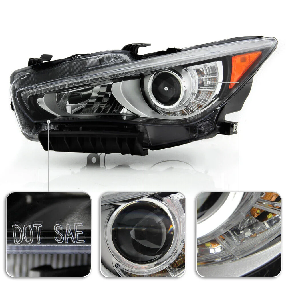 Left+Right Headlamps For 2014-2022 Infiniti Q50 w/o AFS LED DRL Projector Headlights Pair - Image 5