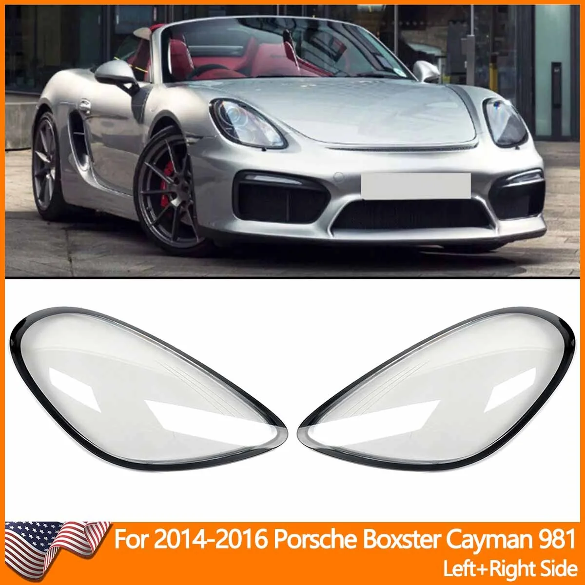 Left+Right Headlight Lens Replacement Covers for 2014 2015 2016 Porsche Cayman/Boxster 981 - Image 2