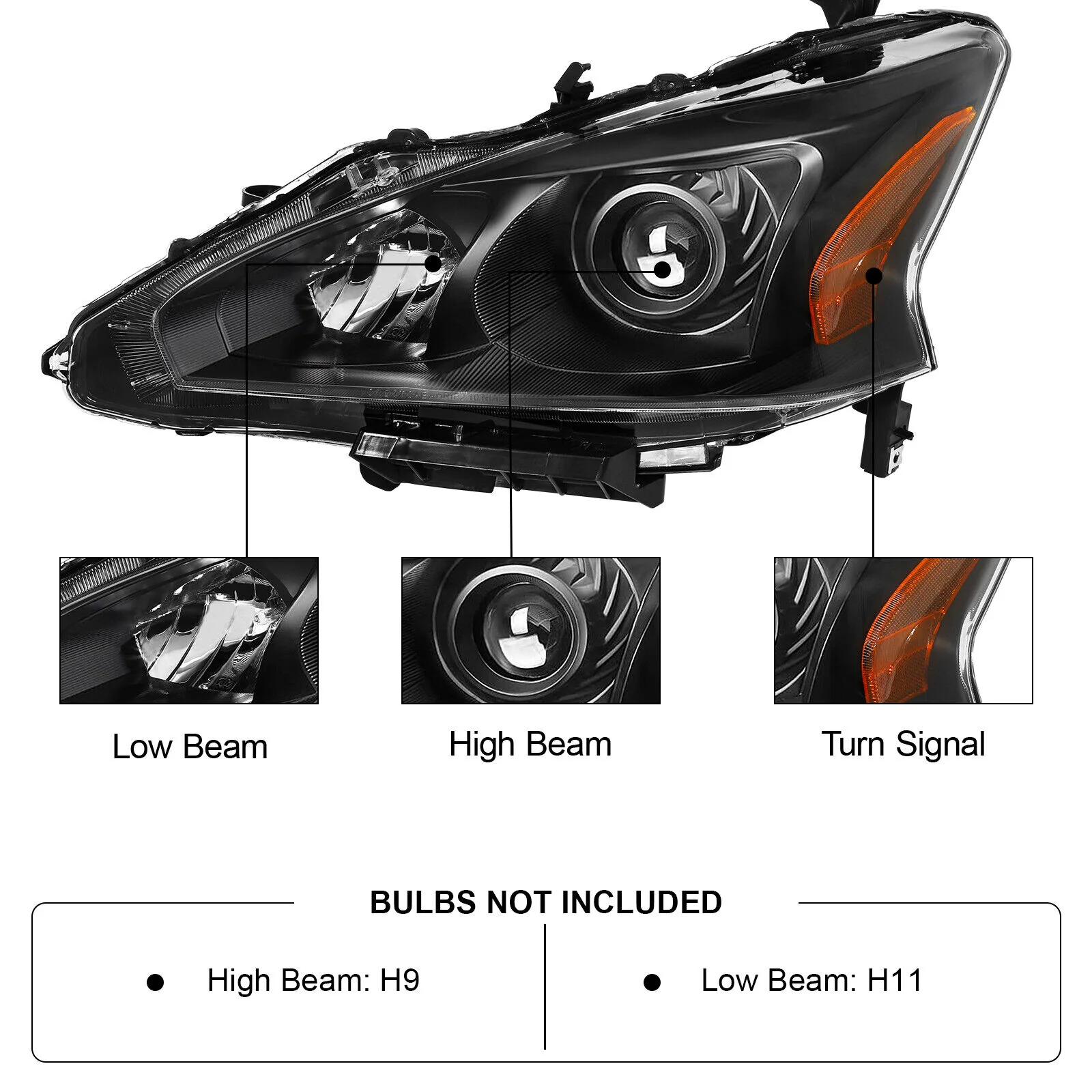 Left+Right Headlights Assembly For 2013-2015 Nissan Altima 4-Door Sedan - Image 3