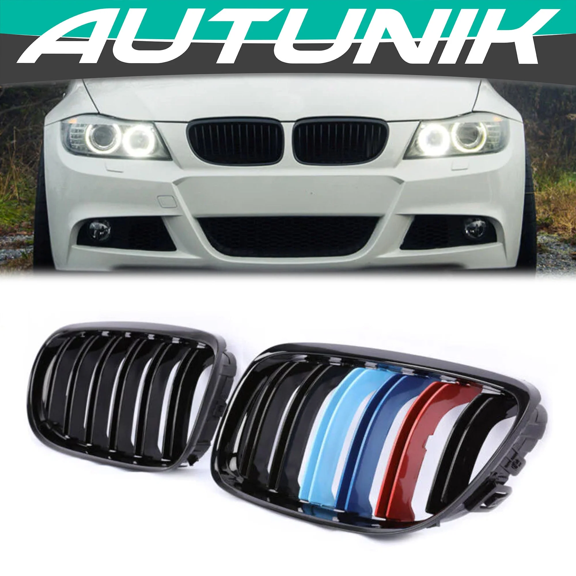 M-Color Front Kidney Grill for BMW E90 E91 4DR Sedan LCI 2009-2011