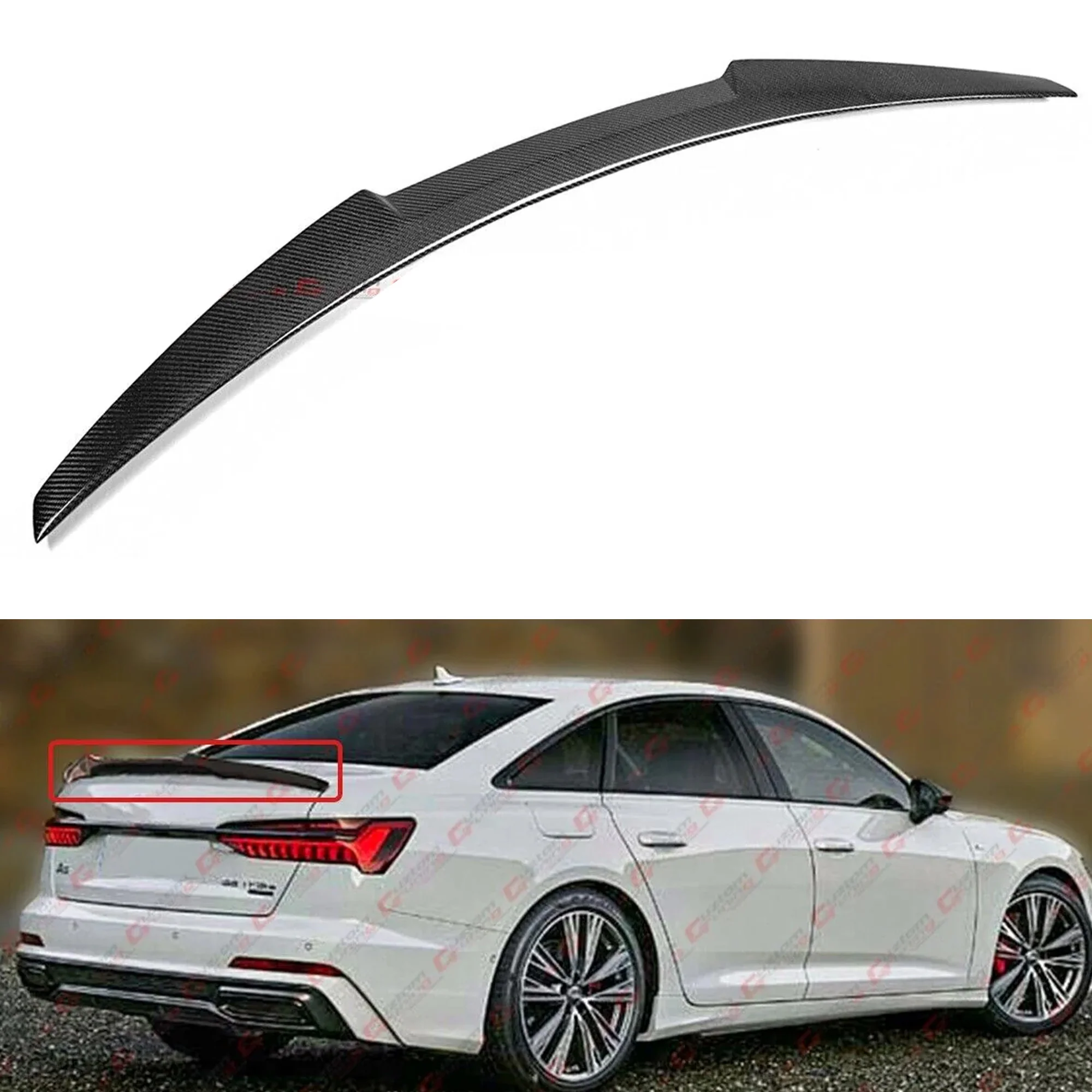 M Style Real Carbon Fiber Rear Trunk Spoiler Wing fit for Audi A6 S6 C8 Sedan 2019-2025