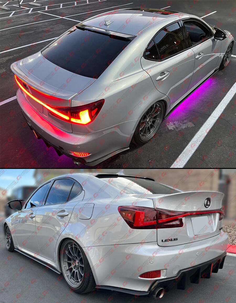 Matte Black For 2006-2013 Lexus IS250 IS350 LED Rear Bumper Diffuser + V2 Corner Spat - Image 5