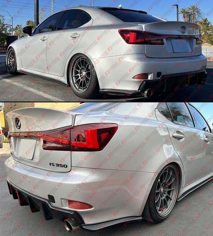 Matte Black For 2006-2013 Lexus IS250 IS350 LED Rear Bumper Diffuser + V2 Corner Spat - Image 6