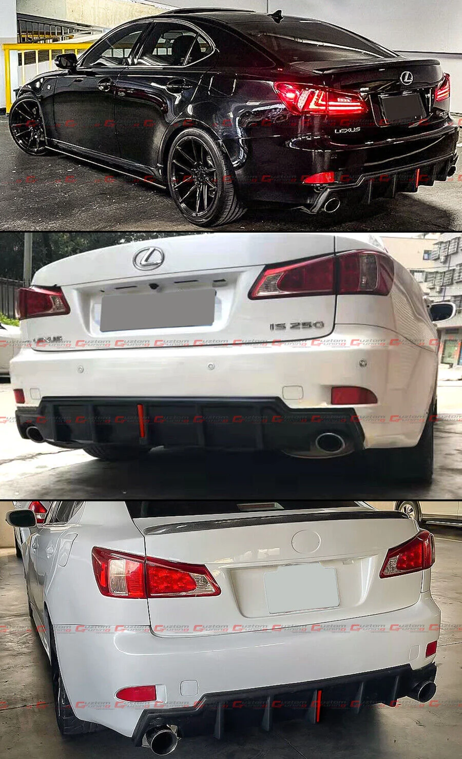 Matte Black For 2006-2013 Lexus IS250 IS350 Rear Bumper Diffuser w/ LED Brake Light - Image 3
