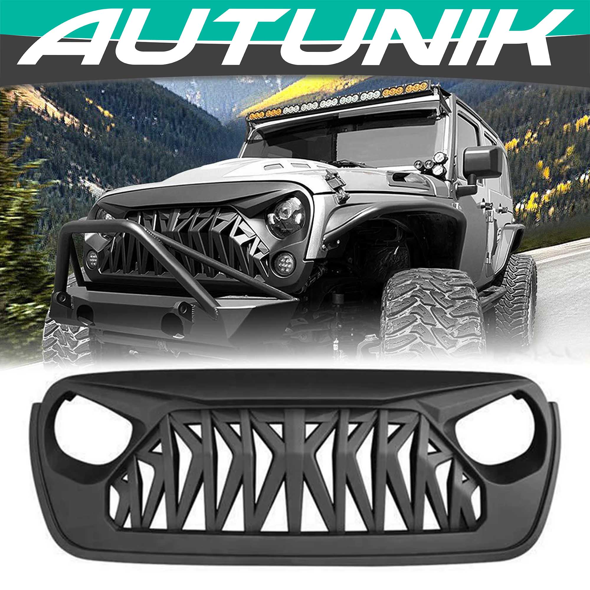 Shark Style Front Bumper Grille Grill for Jeep Wrangler JL JT 2018-2021 Matte black