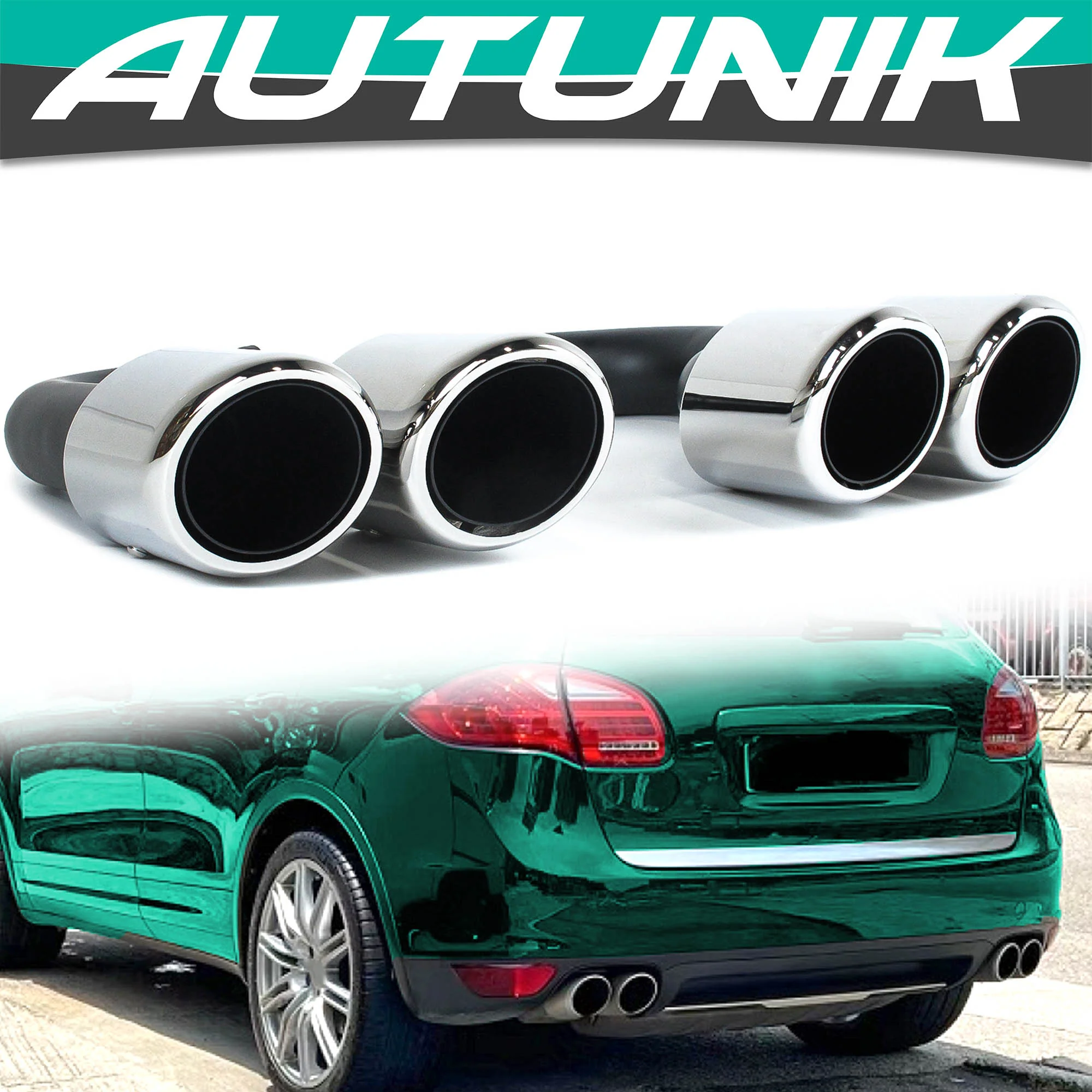 Chrome Exhaust Tips Muffler for Porsche Cayenne 2011-2014 Long Pipes - Image 2