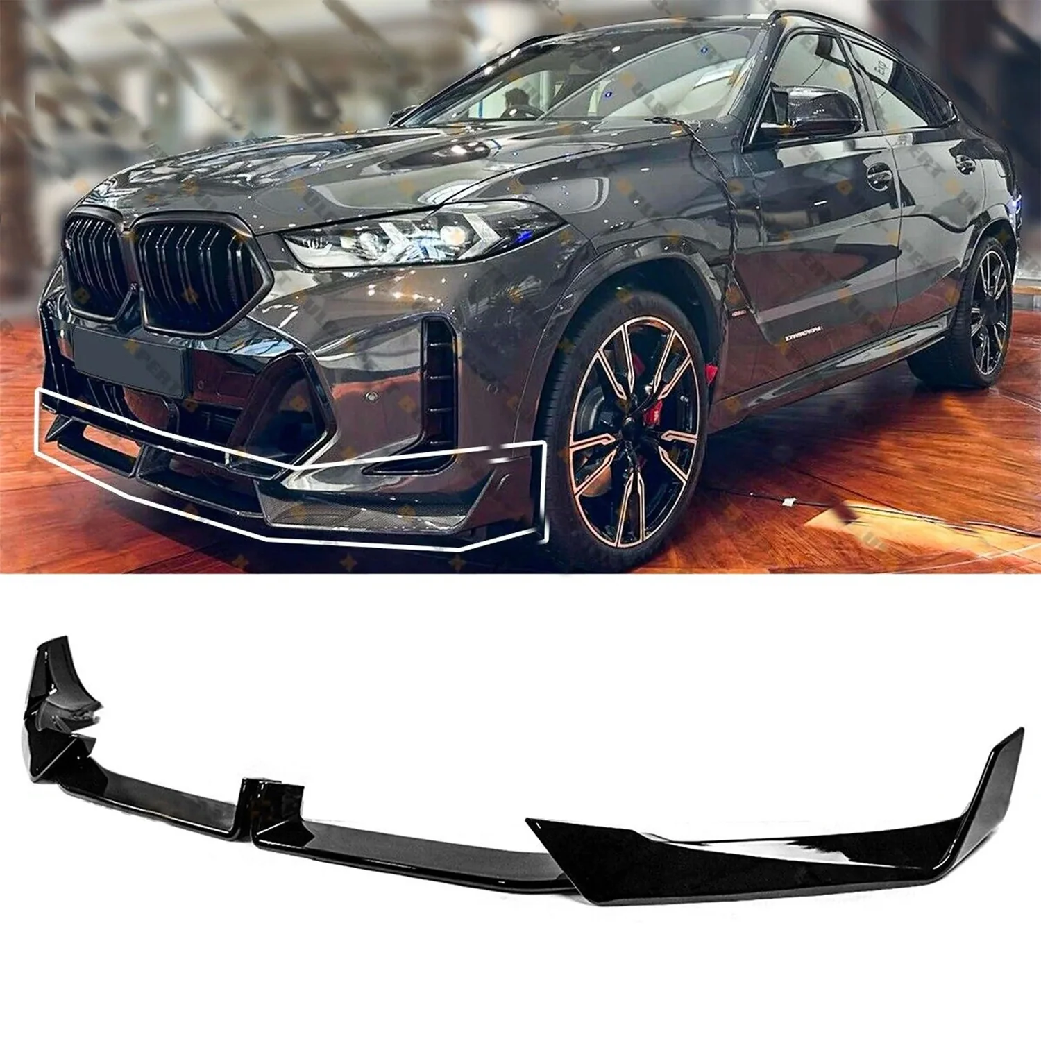 MP Style Gloss Black Front Bumper Lip Spoiler For 2024-2026 BMW X6 G06 M Sport LCI