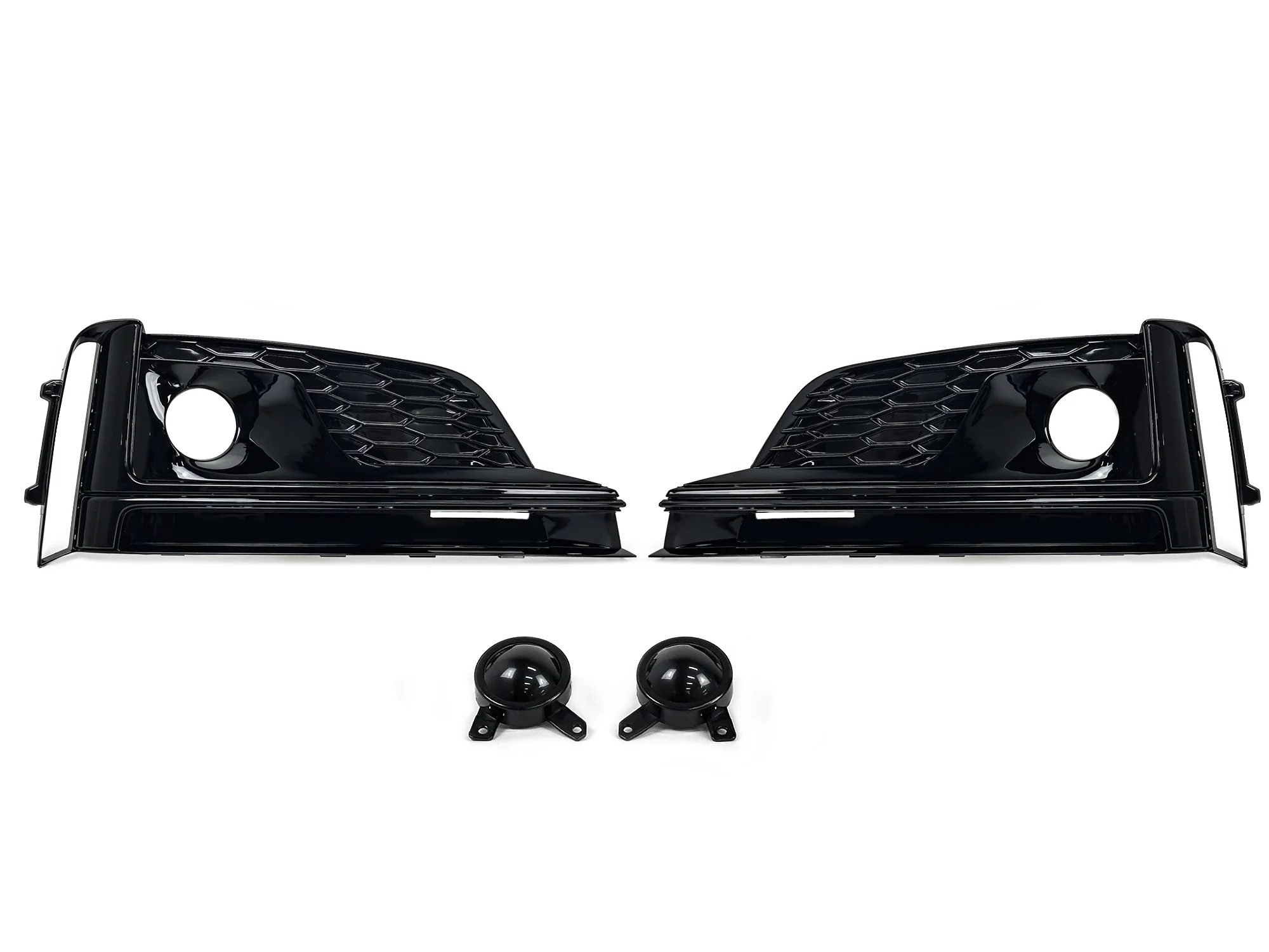 Pair For 2018-2019 Audi A5 S-line S5 B9 Fog Light Grille Trim w/ ACC Caps Black - Image 4