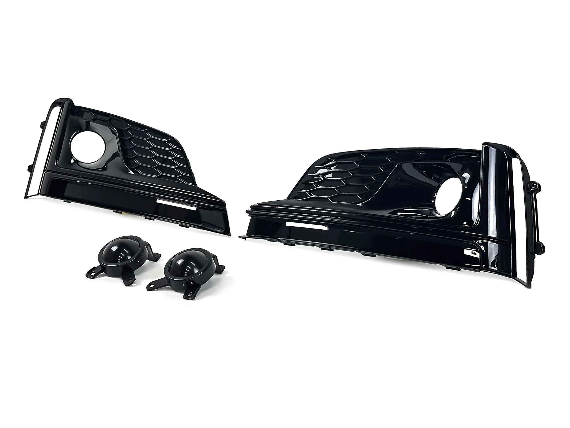 Pair For 2018-2019 Audi A5 S-line S5 B9 Fog Light Grille Trim w/ ACC Caps Black - Image 5