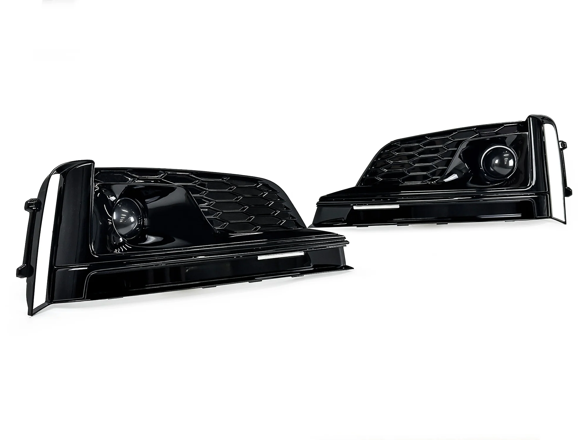 Pair For 2018-2019 Audi A5 S-line S5 B9 Fog Light Grille Trim w/ ACC Caps Black - Image 6