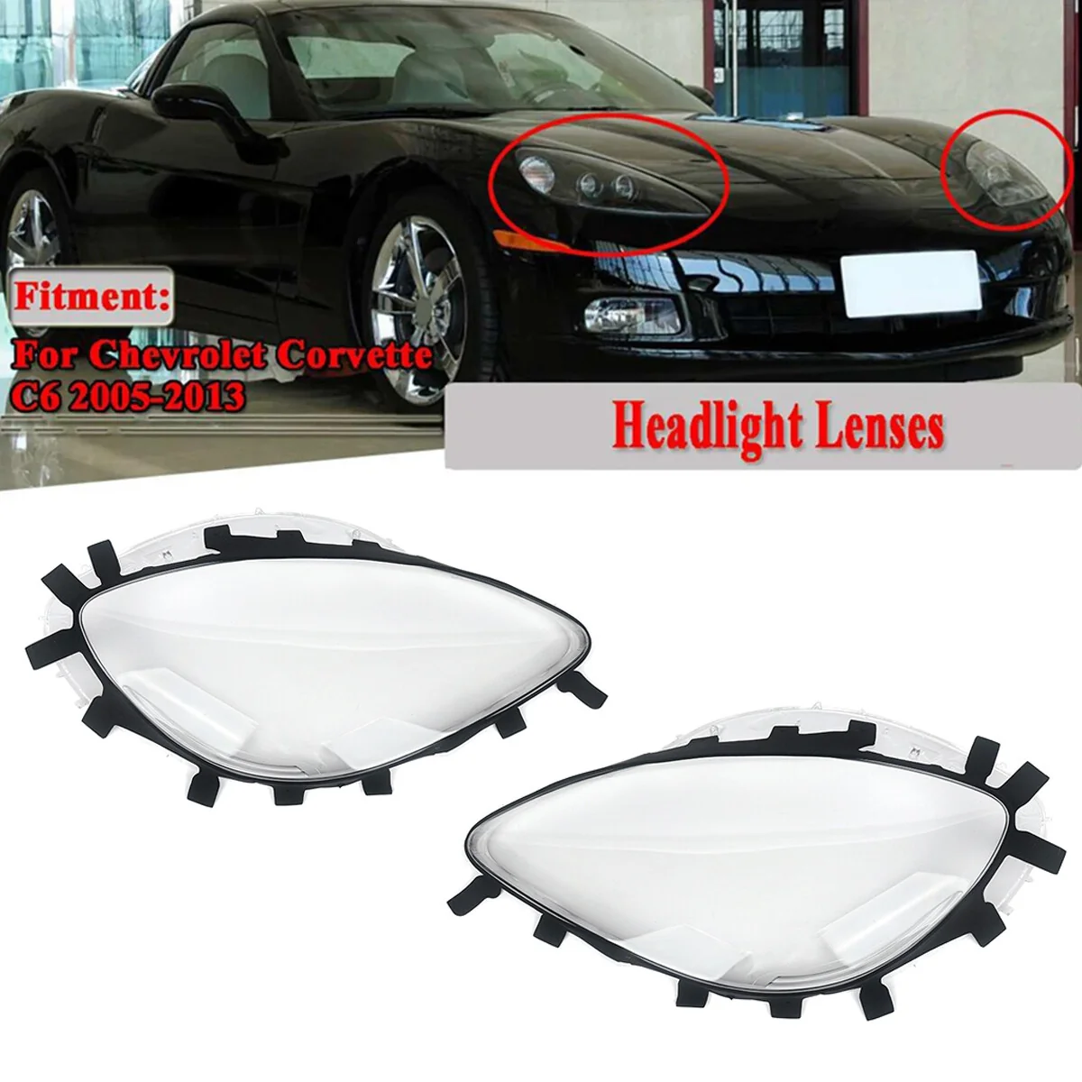 Pair Clear Headlight Lens Covers + Gaskets For Corvette C6 2005–2013 (Pop-Up Headlights) - Image 2
