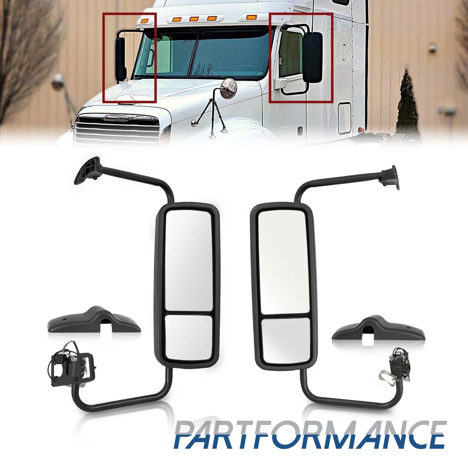 Pair Door Mirror Heated w/ Arm For Freighliner Columbia Century 2000-2017 Right+Left - Image 2