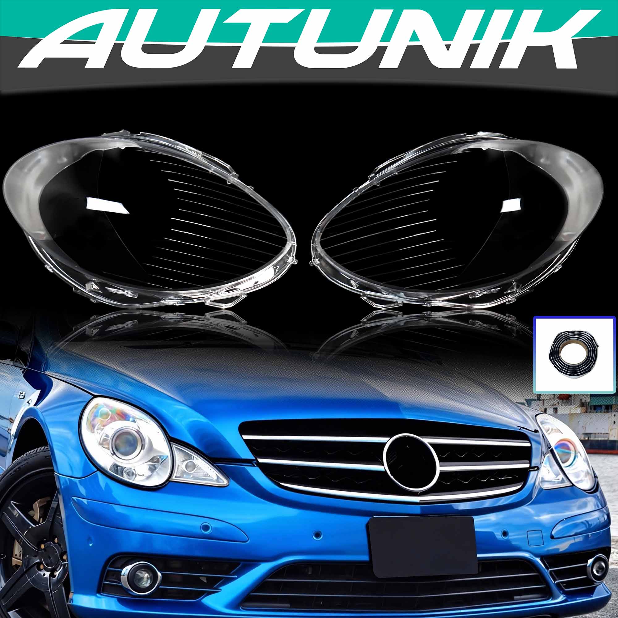 Pair For Mercedes-Benz W251 R350 R500 2006-2010 Headlight Lens Housing Cover L+R