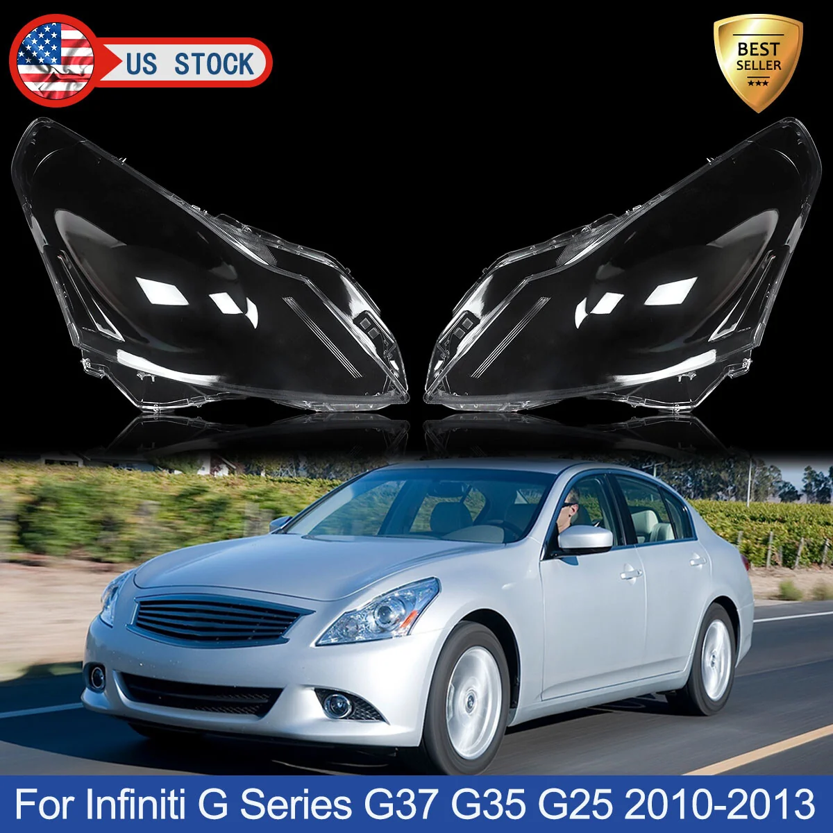Pair Front Headlight Lens Covers for Infiniti G25 G35 G37 Q40 Sedan 2010–2013 - Image 3