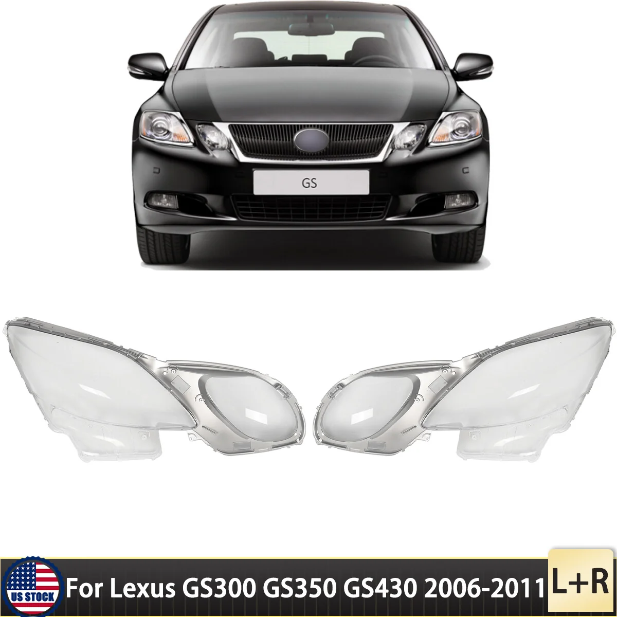 Pair Headlight Lens Cover Shell Clear Fit For Lexus GS300 350 450h 2004-2011 - Image 2