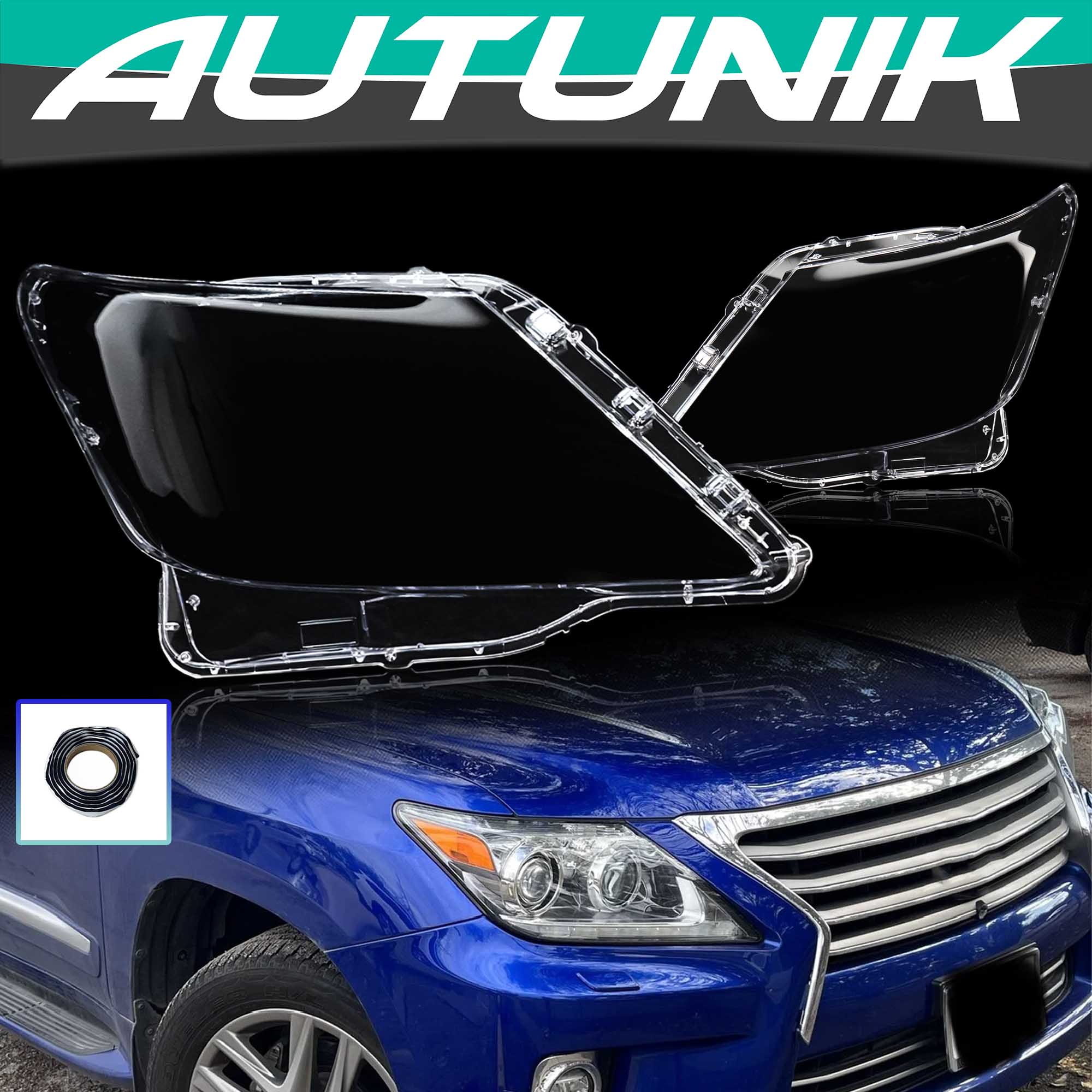 Pair Headlight Lampshade Clear Lens Replacement Cover For Lexus LX570 2007-2012