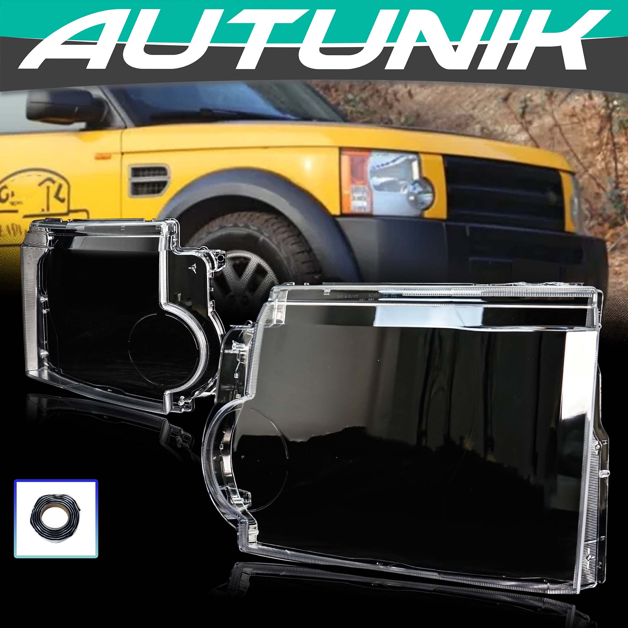 Pair Headlight Lens HeadLamp Cover Shell For Land Rover Discovery LR3 2005-2009