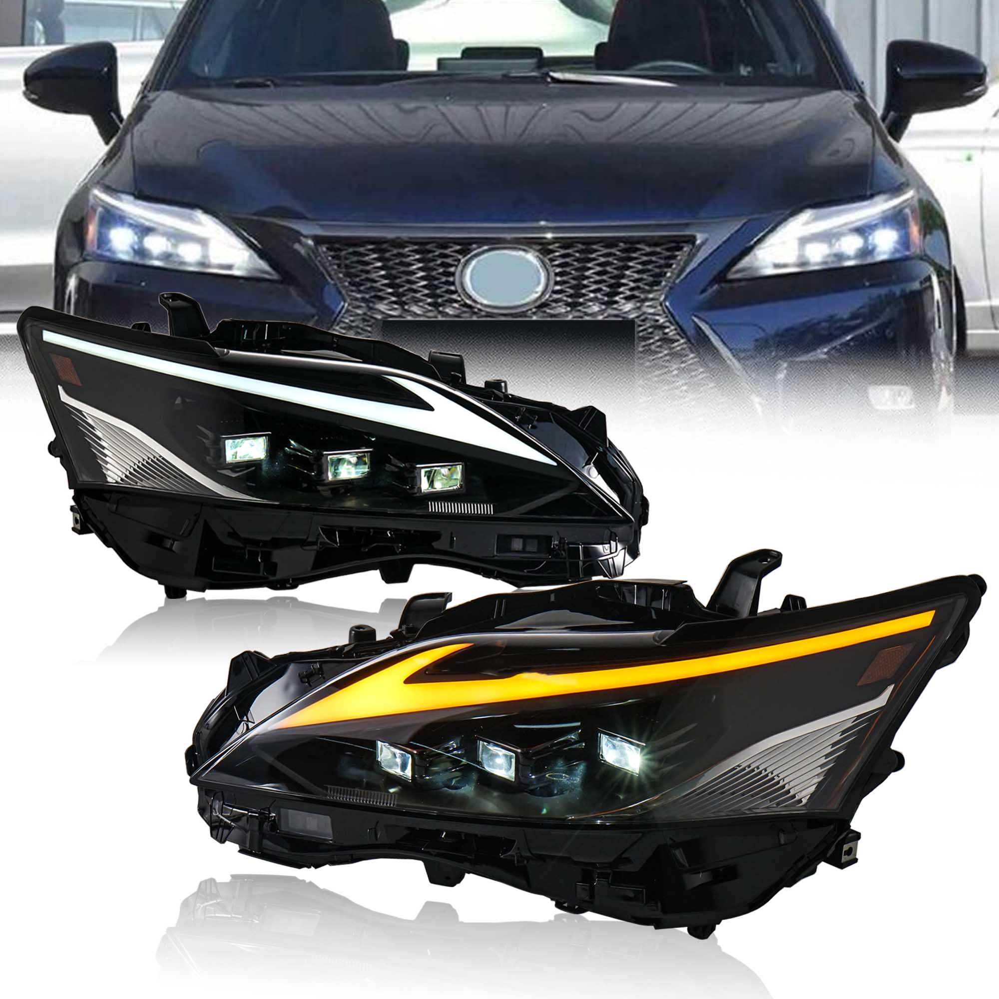 Pair LED Headlight Assembly w/ Sequential Turn Signal for Lexus CT200h CT200 2013-2017 NON-AFS