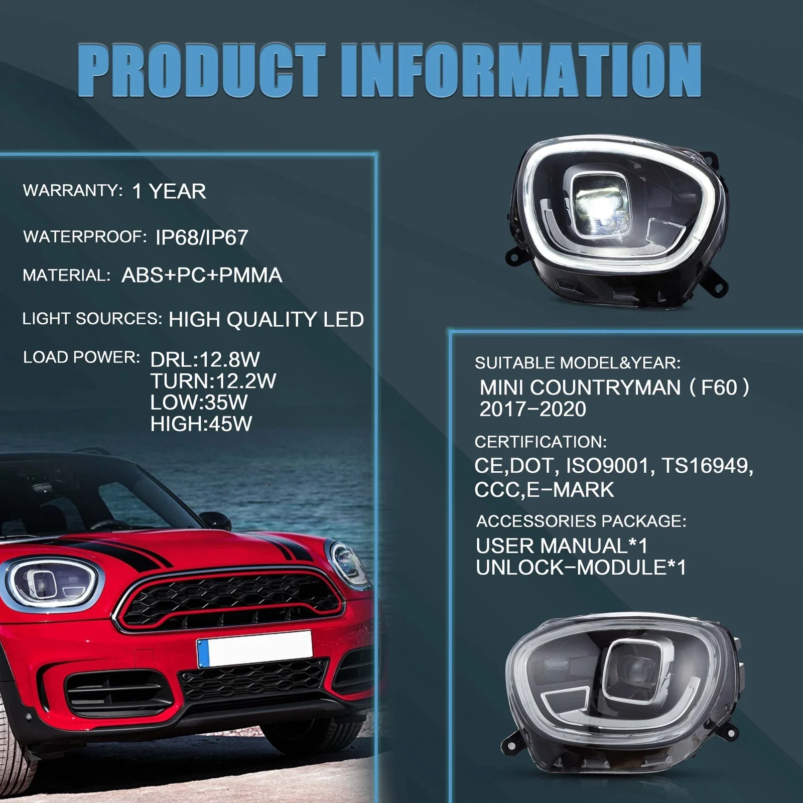 Pair LED Headlights w/ Animated DRL For Mini Cooper Countryman F60 2017–2020 - Image 9