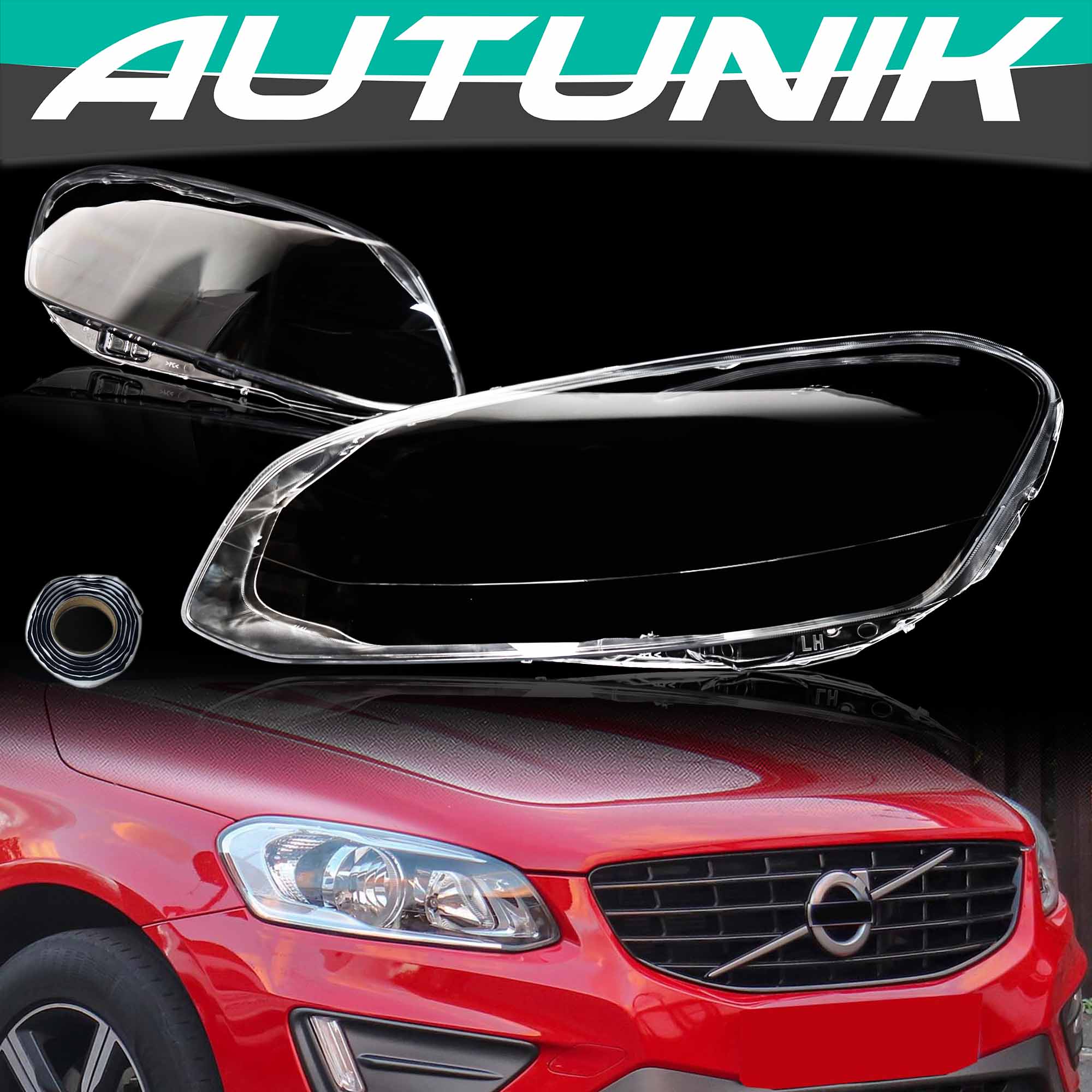 Pair Left + Right Clear Headlight Lens Cover Lampshade For Volvo XC60 2014-2017