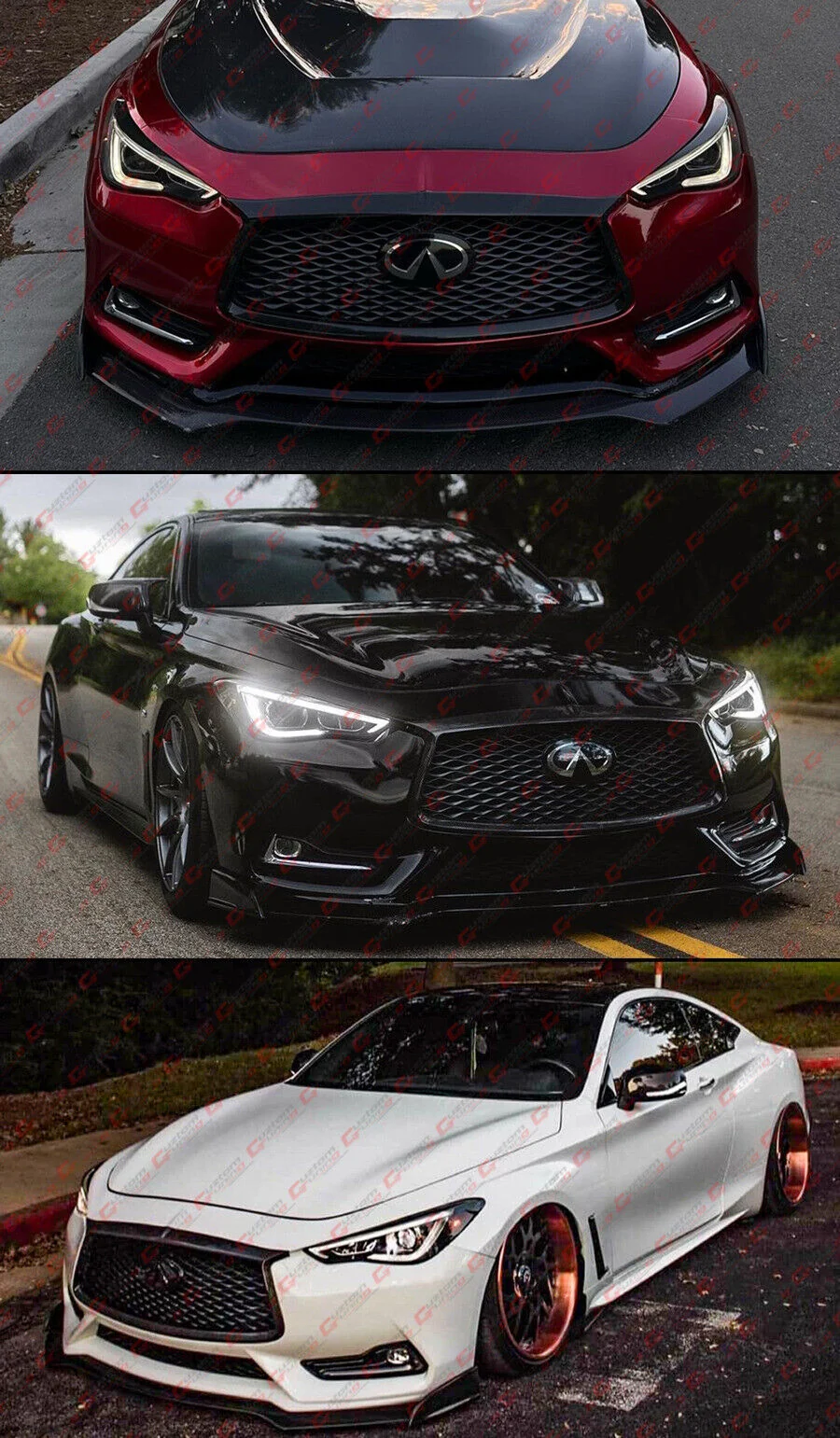 Primer Matte Black Front Bumper Lip Spoiler Splitter fit for INFINITI Q60 V37 2017-2022 - Image 2