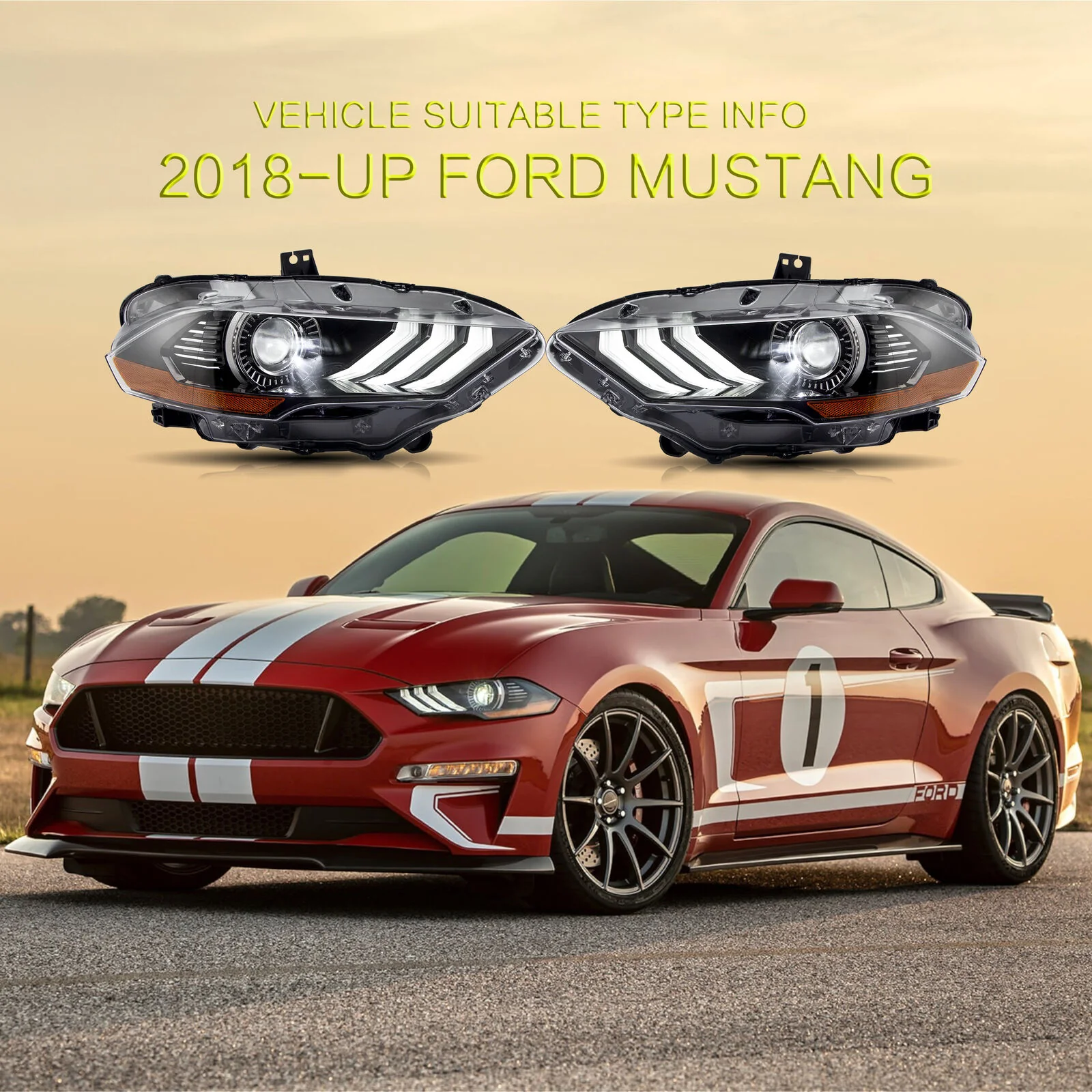 2PCS LED Projector Headlights For 2018-2021 Ford Mustang Headlamp Assembly - Image 3
