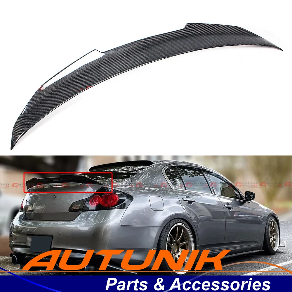 PSM Style Carbon Fiber High Kick Duckbill Trunk Spoiler for 2007–2015 Infiniti G35 G37 Q40 Sedan
