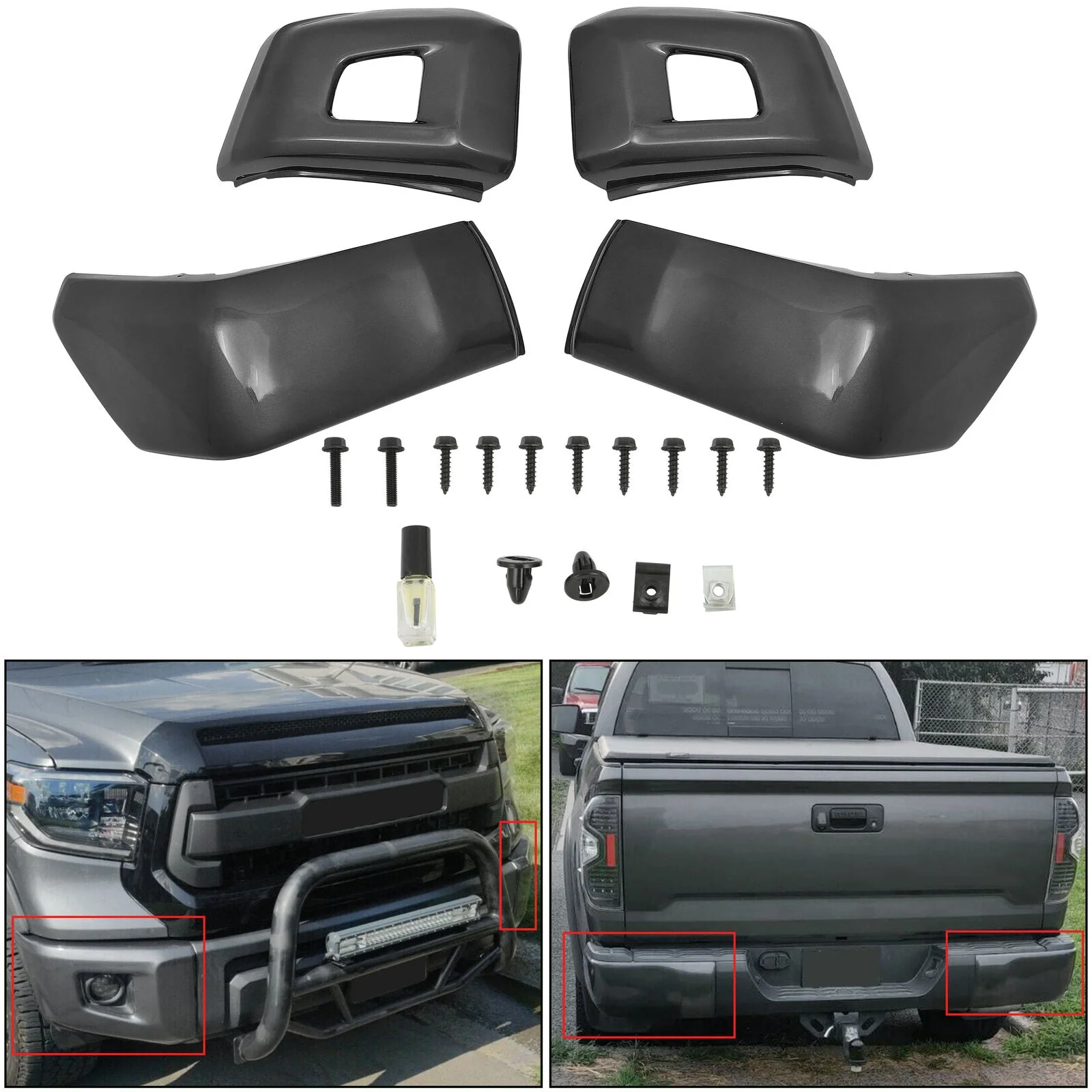 4pcs Set Front & Rear Bumper Covers Magnetic Gray 1G3 For Toyota Tundra 2014-2021 - Image 5