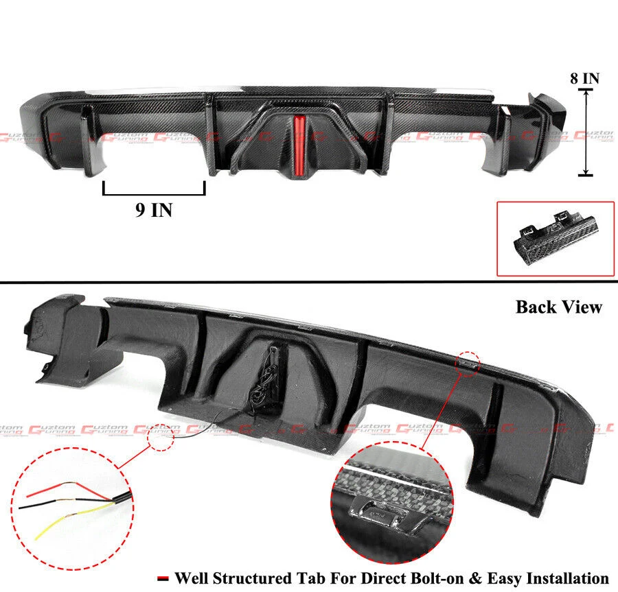 Real Carbon Fiber LED Rear Diffuser + Side Extension fit for 2021-2024 BMW G80 M3 - Image 2