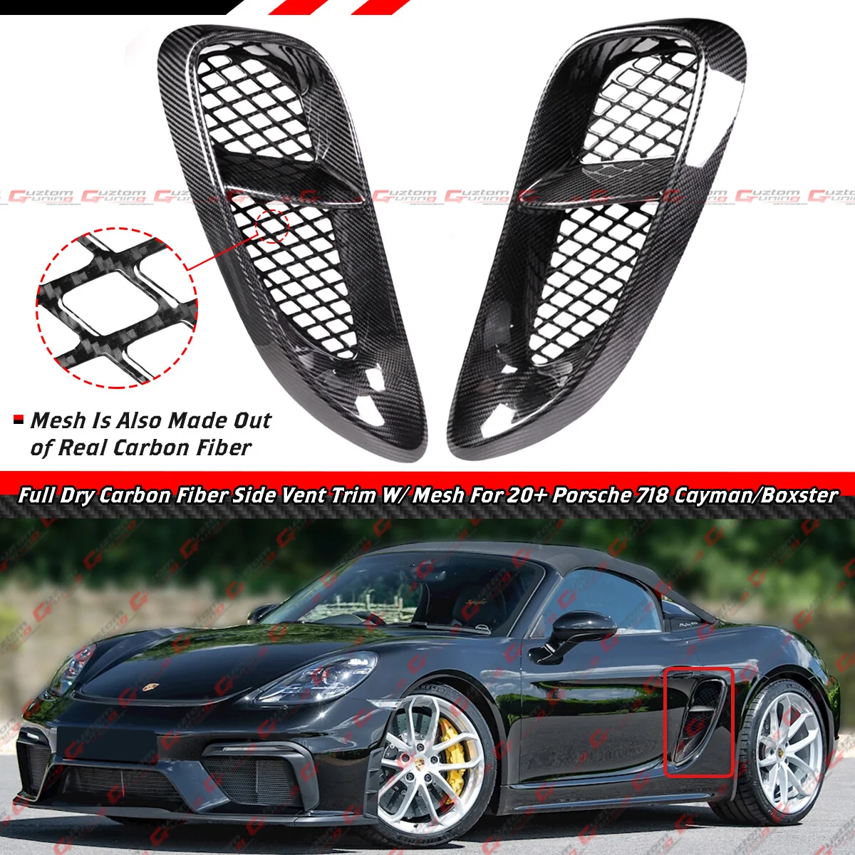Real Carbon Fiber Side Vent Covers For 2020–2025 Porsche 718 Cayman Boxster GTS 4.0