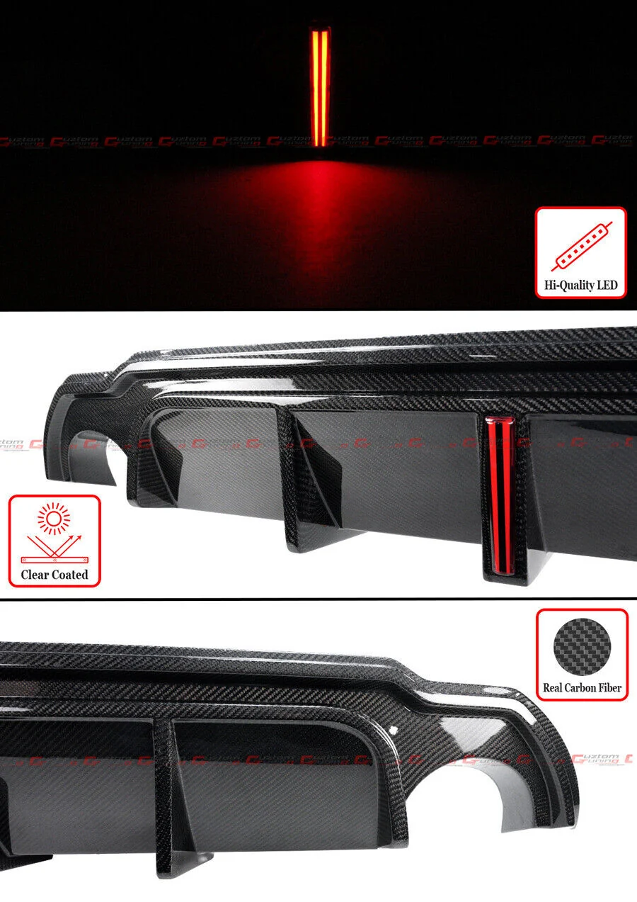 Real Carbon Fiber Rear Bumper Diffuser + LED Brake Light For Infiniti Q50 2014 2015 2016 2017 - Image 3