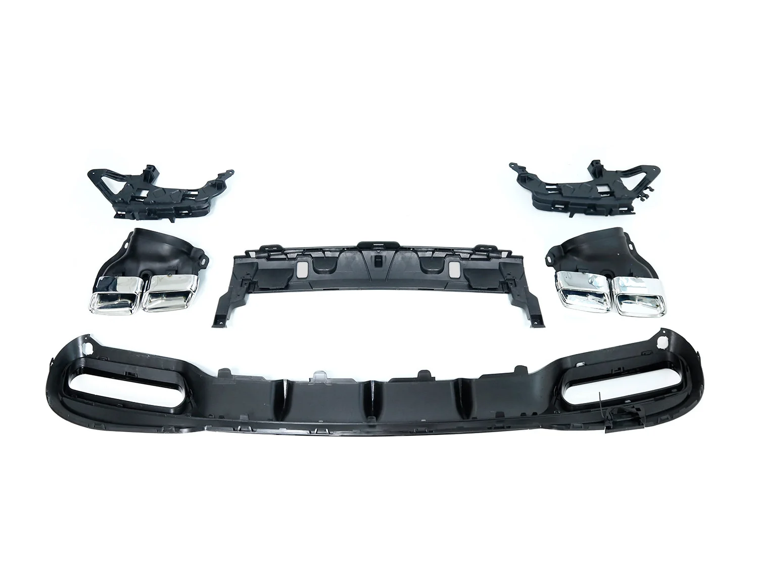 Black Diffuser & Chrome Tips for Mercedes W212 E200 E250 E300 E350 E400 E500 E550 E63 AMG Sedan 2014-2016 - Image 4