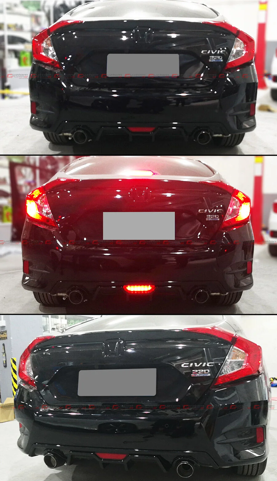 Rear Bumper Diffuser+LED 3rd Brake Light For 2016-2021 Honda Civic 4dr Sedan - Image 3