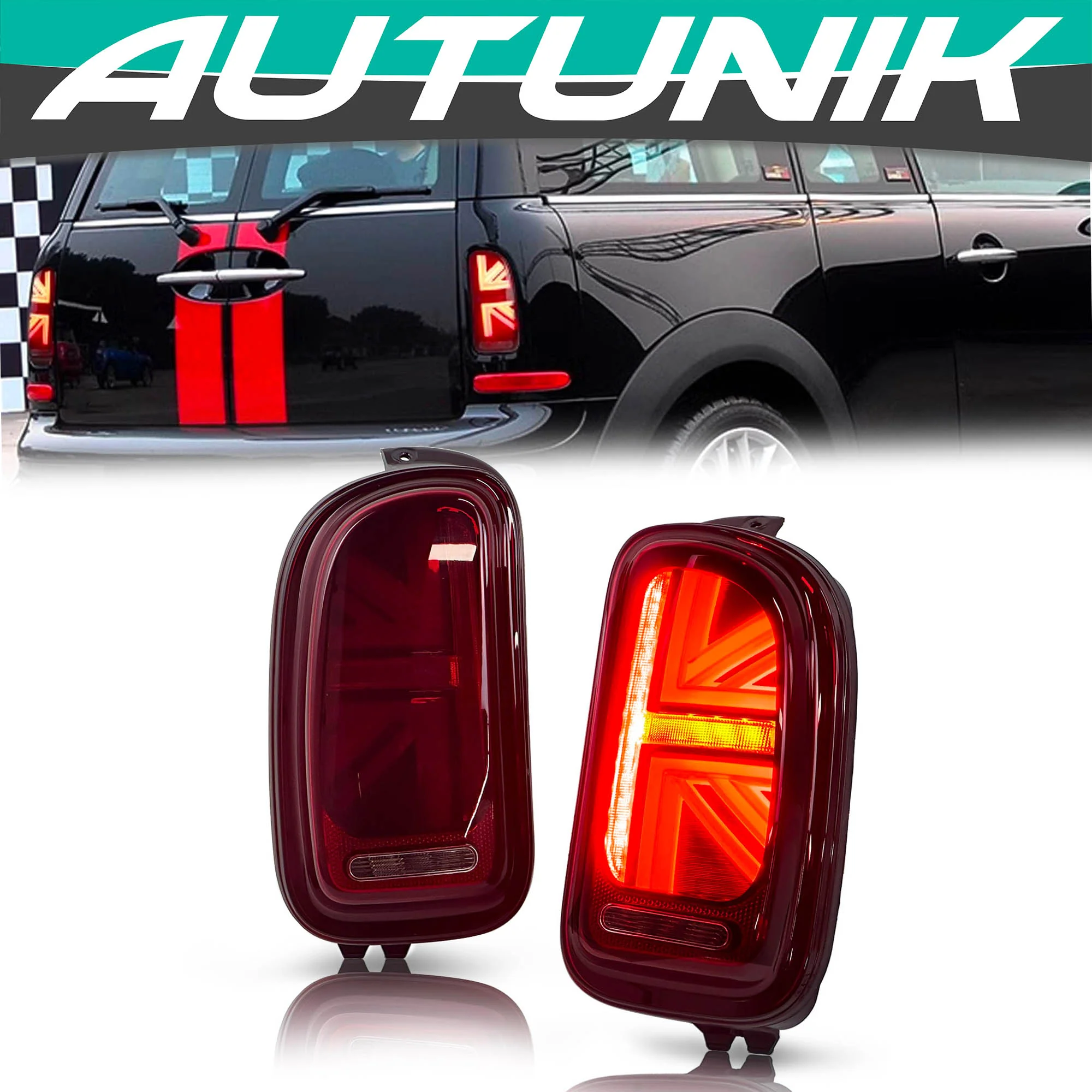 Fits Mini Cooper Clubman R55 2007-2015 LED Tail Lights Red Lens Rear Lamps LH+RH