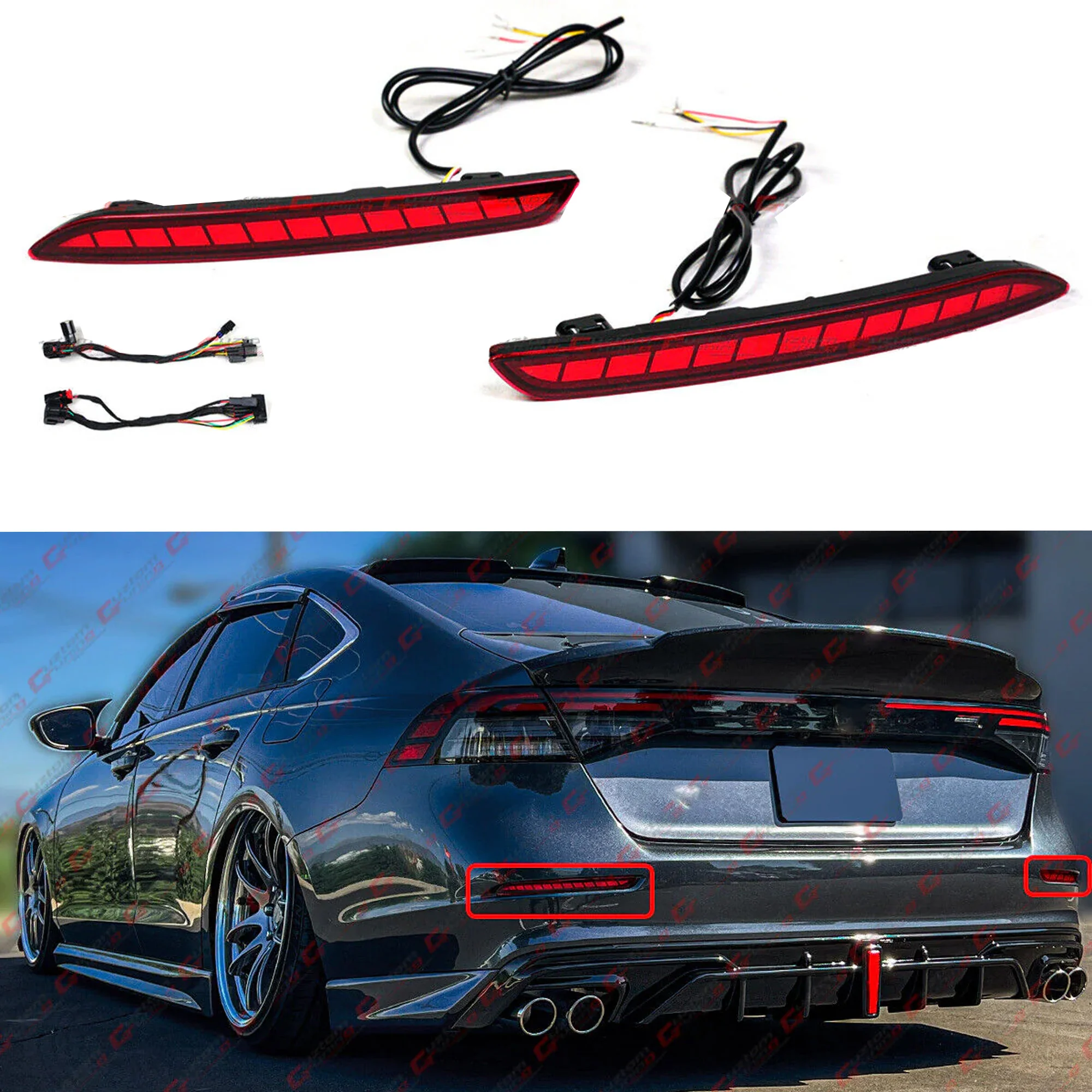 Red Lens Rear Bumper Dynamic Sequential LED Light Reflectors For 2023-2026 Honda Accord