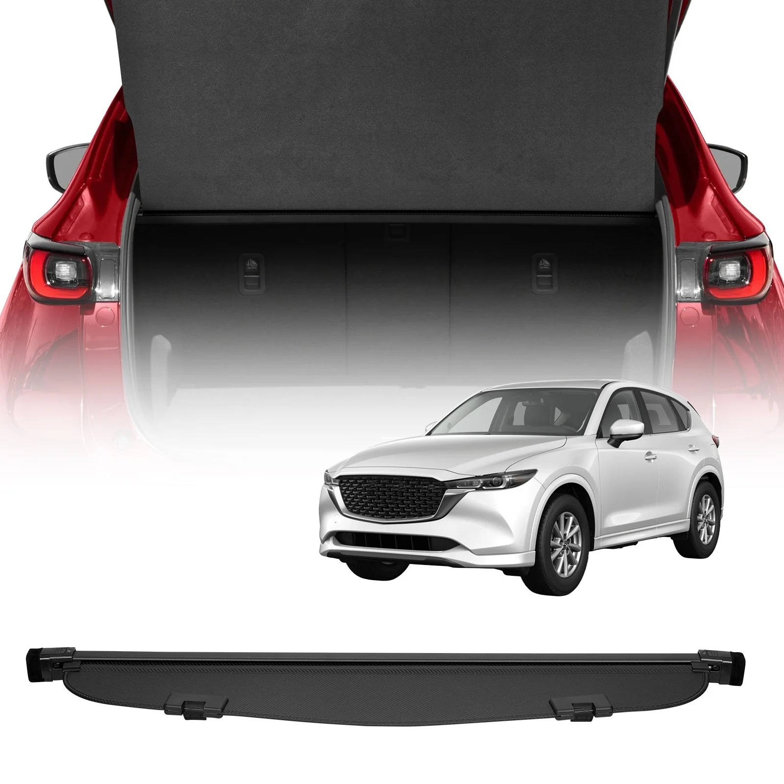 Retractable Rear Cargo Cover For Mazda CX-5 2017–2025 Carbon Fiber Texture